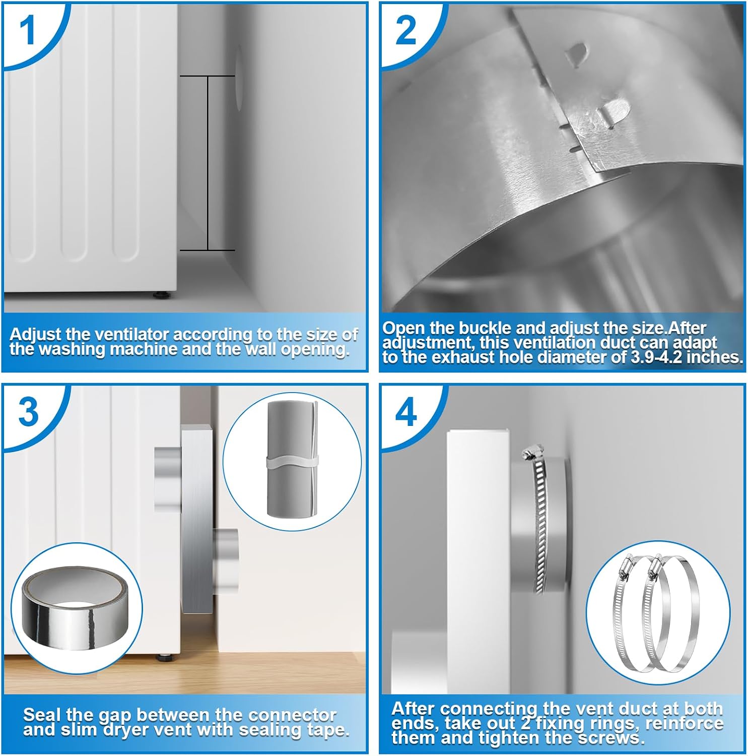 2026 Upgraded 84049 Periscope Dryer Vent Connector Kit, 0-5" Adjustable Telescoping Exhaust Hose, Space-Saving Close-to-Wall Aluminum Dryer Vent Replacement for Tight Spaces