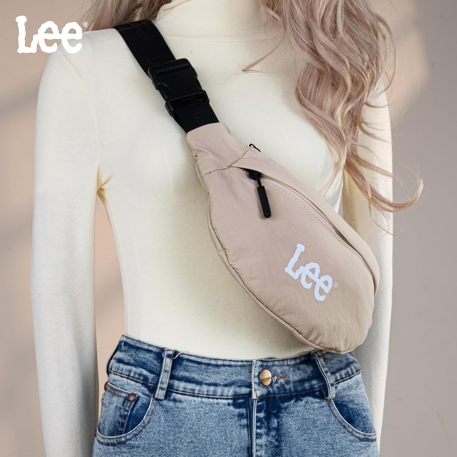 Lee Fanny Packs for Women Water-Resistant Crossbody Bag Lightweight Waist Pack for Travel & Everyday Use, Khaki/Black