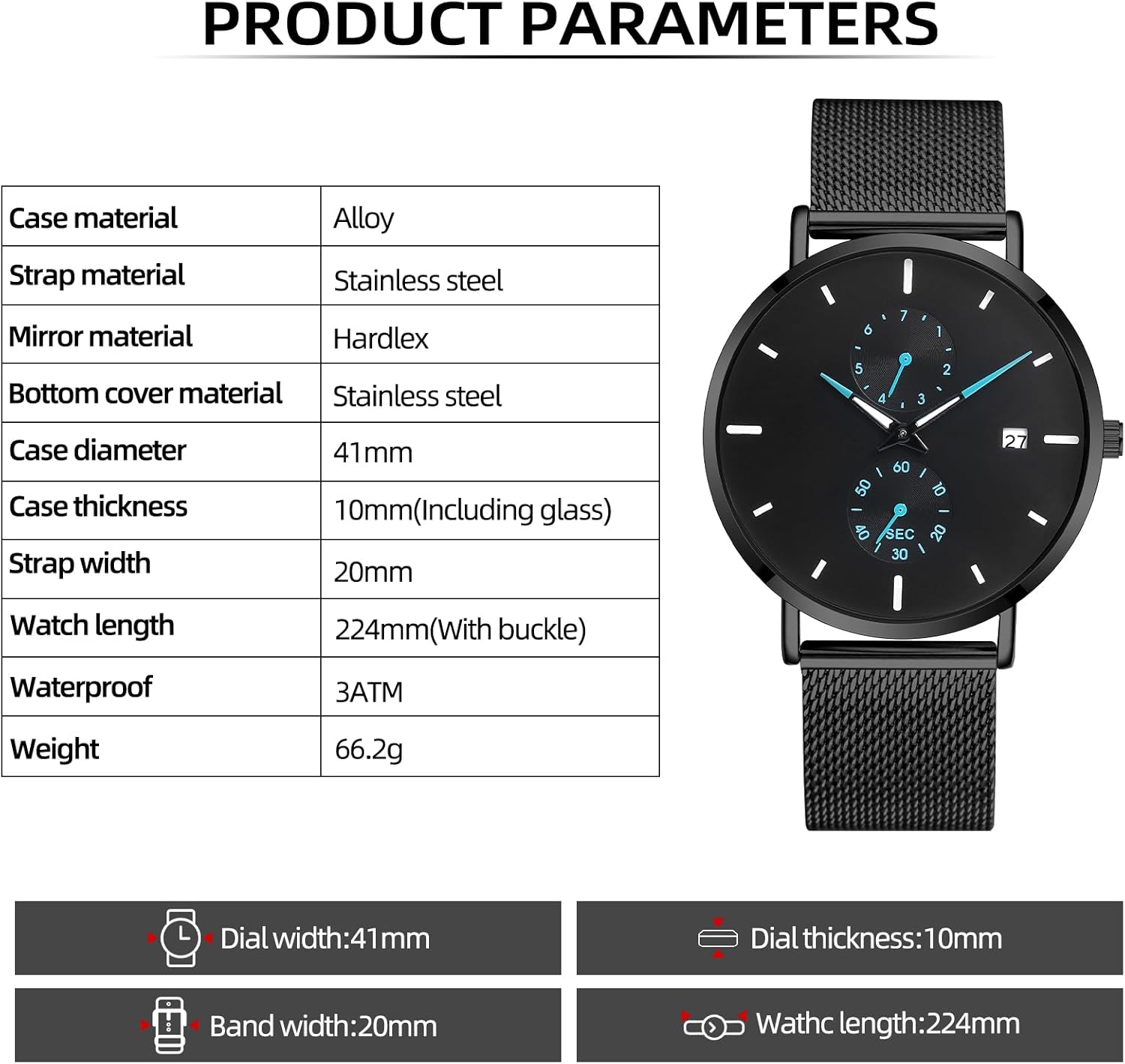 Men's Watch Simple Men's Wrist Watch Simple Ultra-Thin Fashion Mesh Stainless Steel Quartz Date Watches for Men with Waterproof - Image 7