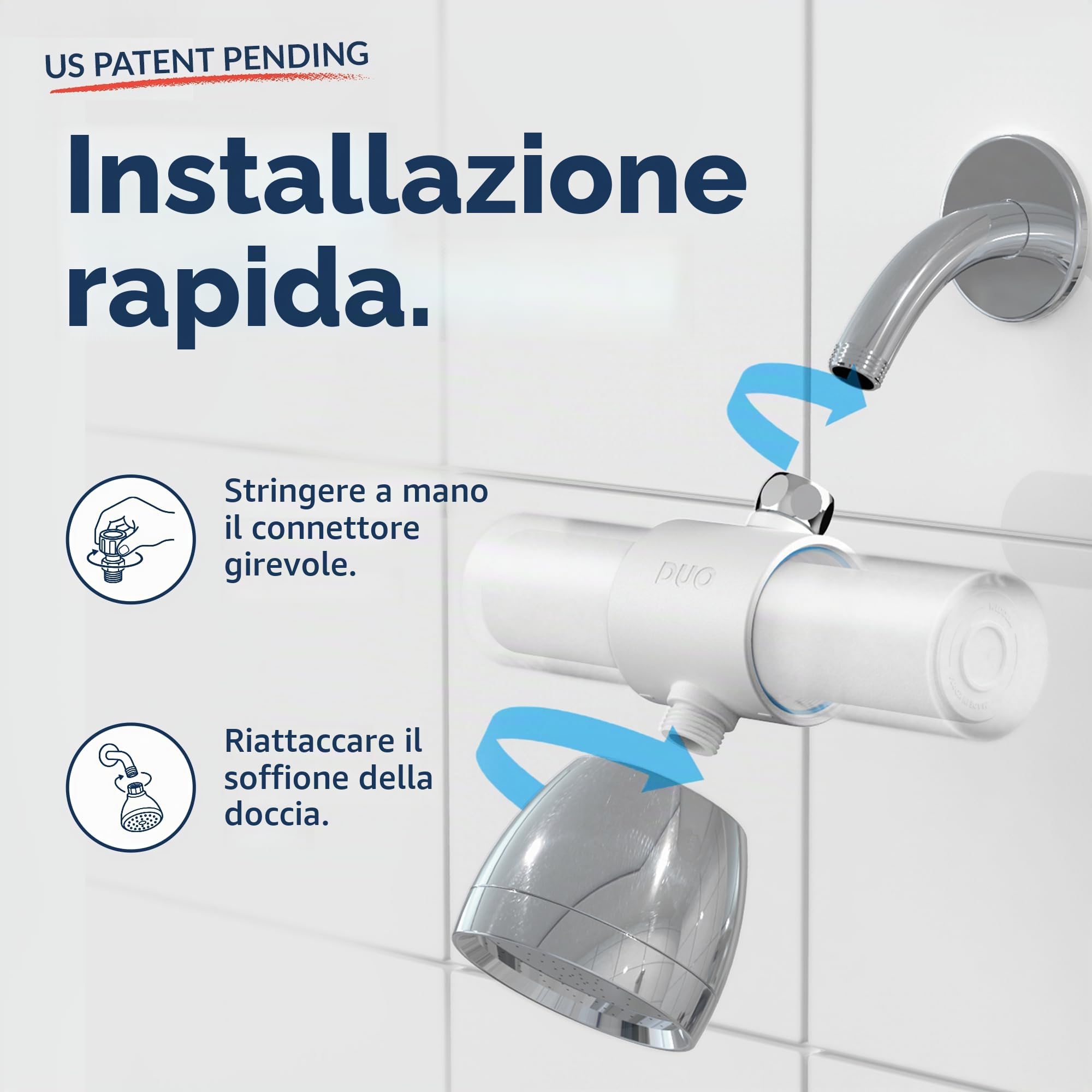 Filtro per soffione doccia per acqua dura, filtro dell'acqua per doccia multistadio con cartucce doppie e connettore girevole O-Ring, filtri addolcitore per rimuovere cloro fluoro e metalli pesanti