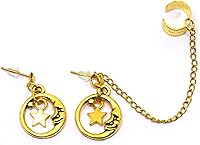 Vista 4 de Gold moon ear cuff Handmade celestial stars earrings fake cartilage cuffs half moon dangling ear wrap crescent boho Valentines jewellery gift