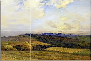 Tile Mural After The Harvest by Jean Charles Cazin Sunset Field Stubble hay Straw Grass Kitchen Bathroom Shower Wall Backsplash Splashback 3x2 4.25" Ceramic, Matte