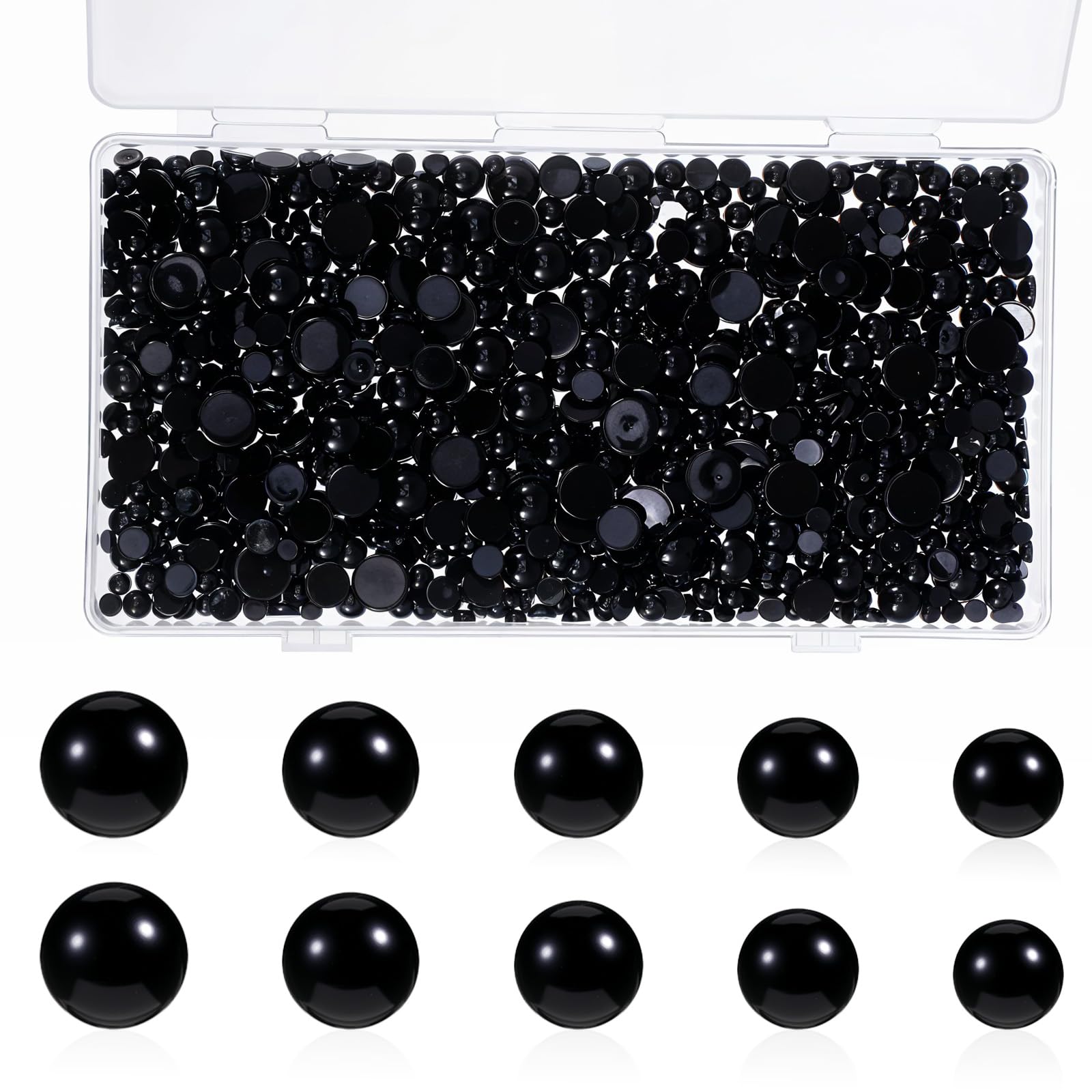 Muiltvoe 760 Pcs Plastic Doll Eyes, 4mm 5mm 6mm 8mm 10mm Round Black Flatback Cabochon Crochet Eyes for Stuffed Animals Amigurumis DIY Crafts Doll Making