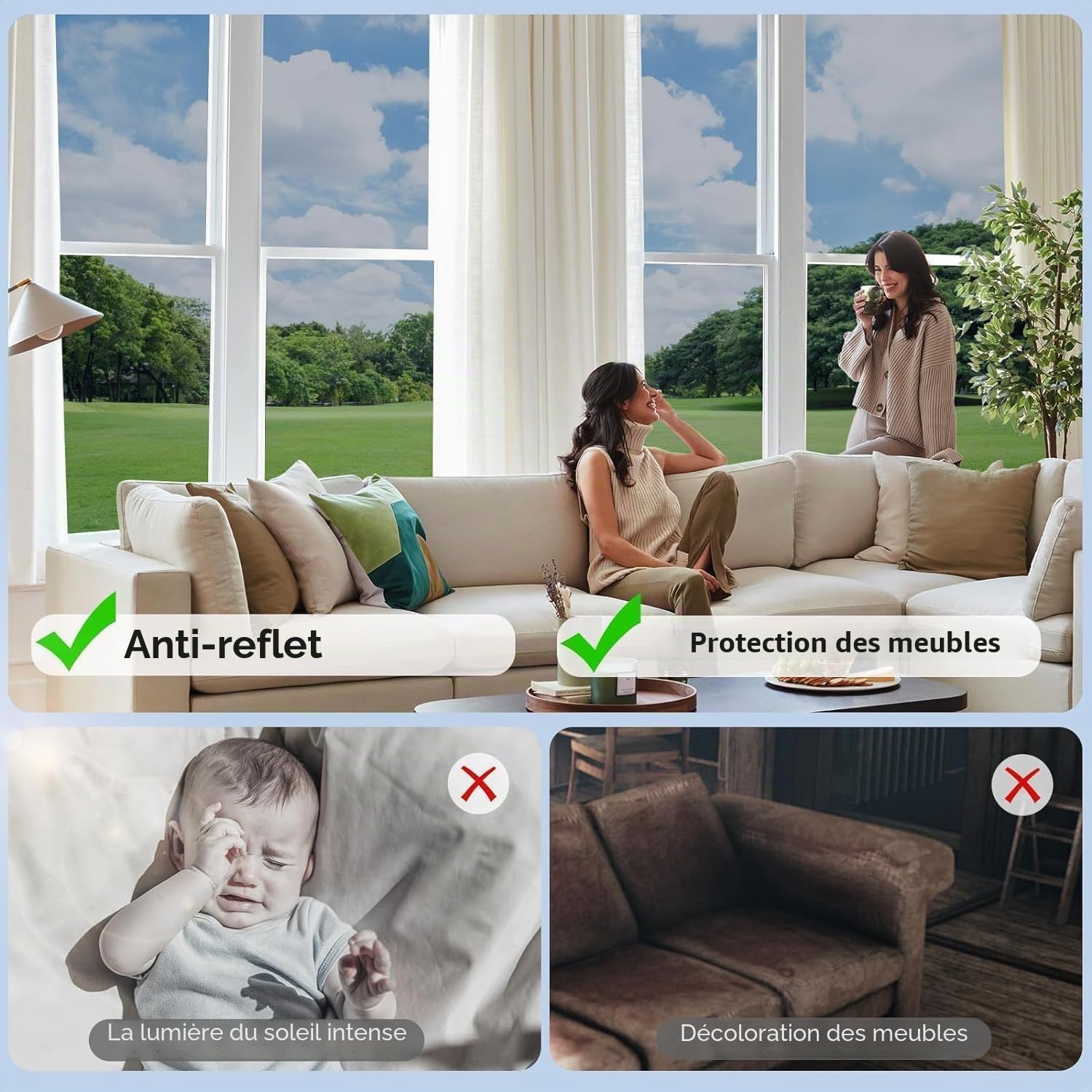 Film sans Tain pour Fenetre Film Anti Regard Fenetre 40x200cm Film Fenetre Anti UV, Protection de la Vie privée, pour Salon, Chambre, Bureau