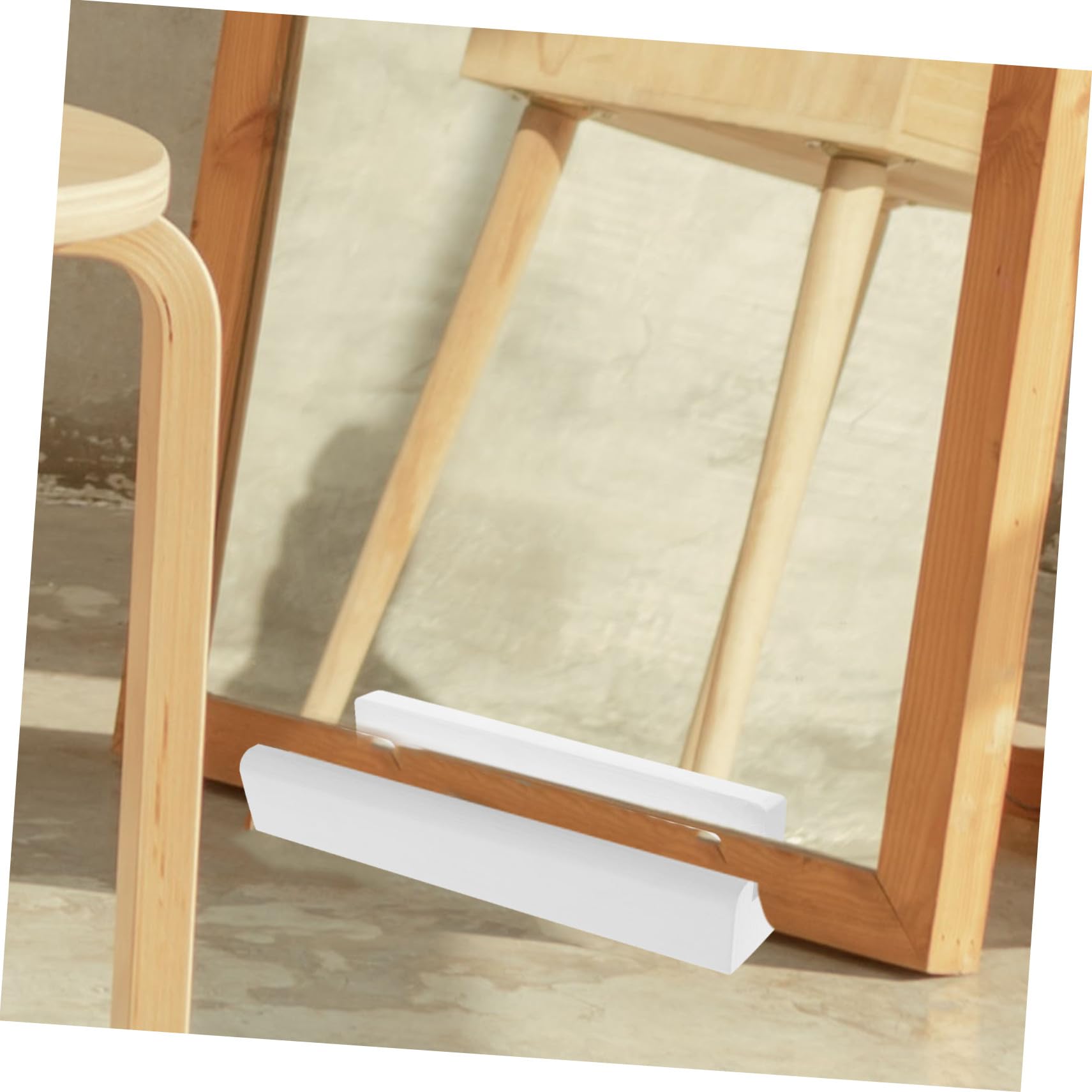 Support Sol Miroir Plein Pied en Bois Blanc Anti Dérapant