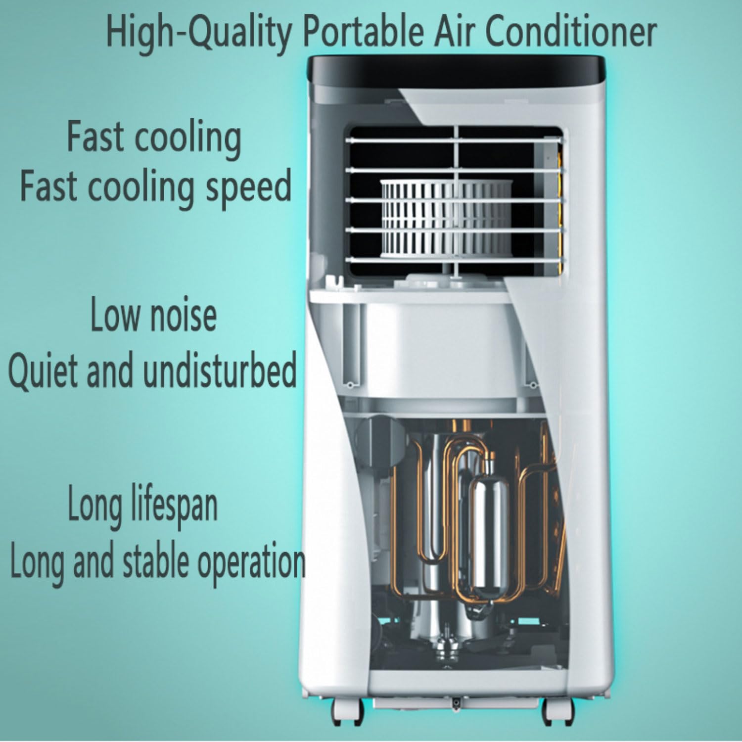 Aire acondicionado portátil con ventilador y deshumidificador, unidad de CA inteligente para dormitorio, oficina en casa, refrigeración silenciosa con modo de suspensión, temporizador de 24 horas