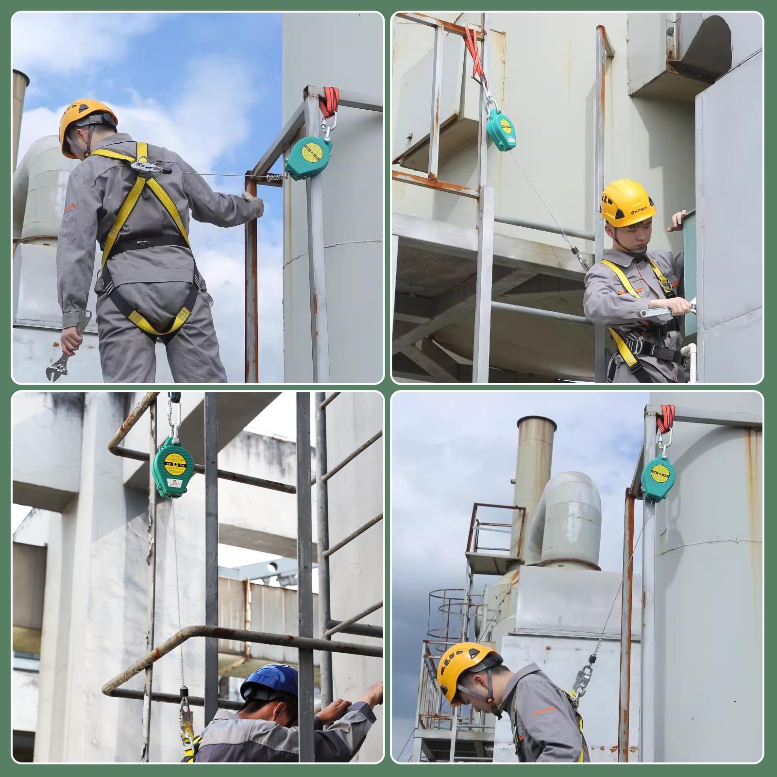 Dispositivo Anticaidas Retráctil, Linea de Vida Retractil Homologado 150 KG, Verde/Amarillo Arnés de Seguridad Anticaídas Retráctil 3-20m para Trabajos en Altura(Verde,10 metros)