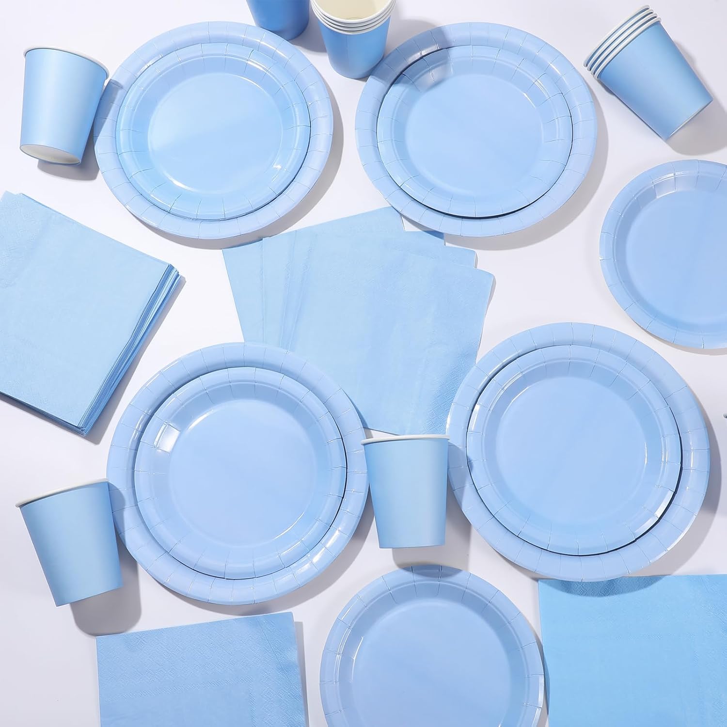 Tioncy 200 Pcs Blue Disposable Paper Plates Cups and Napkins Party Supplies Serve 50 Guests Disposable Paper Dinnerware Set for Birthday Wedding Baby Shower Family Picnic