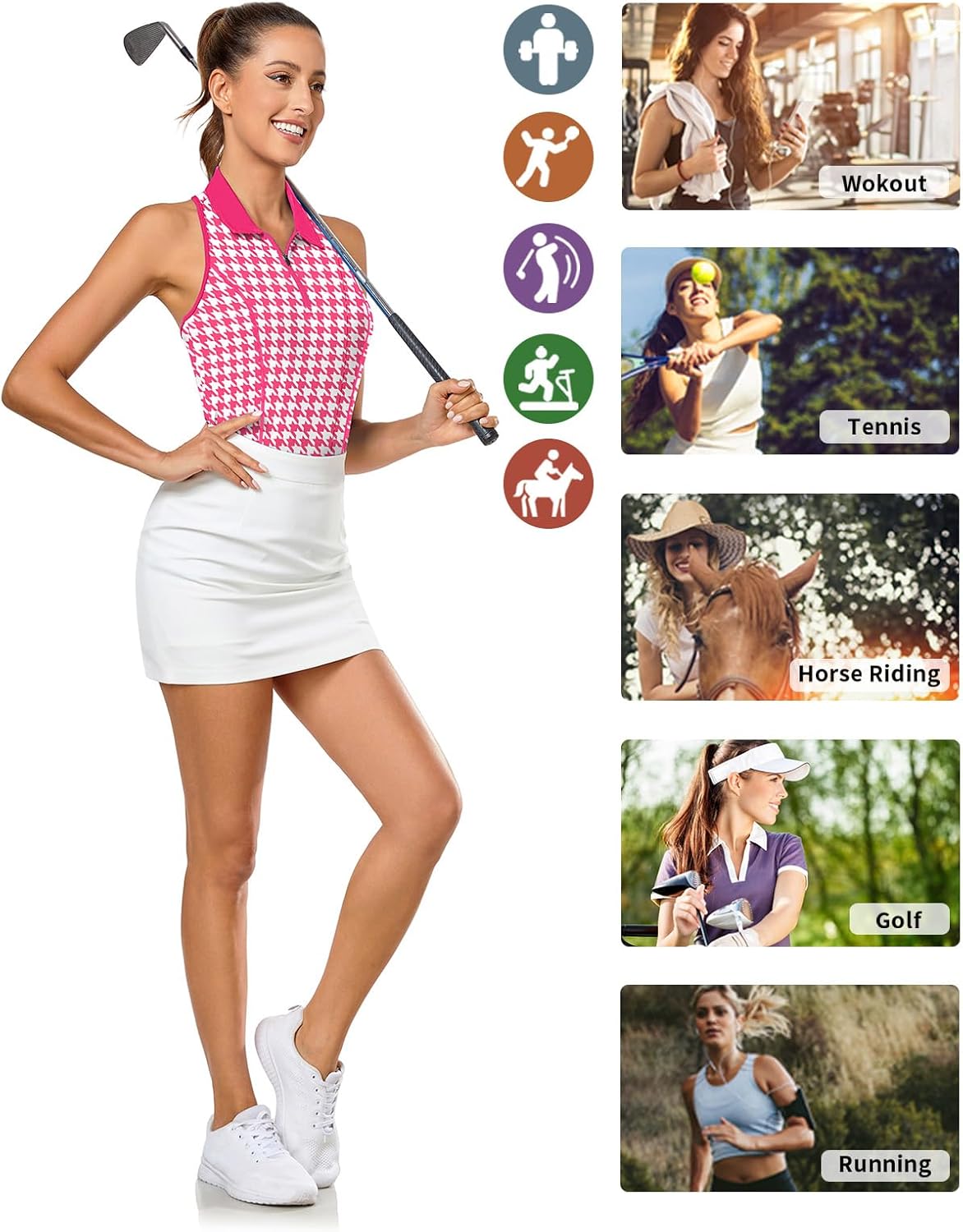 Women Racerback Sleeveless Golf Polo Shirts Collarless Tennis Tops Quick Dry Athletic Tank Tops - Image 5