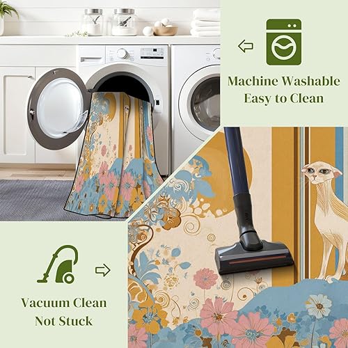 Miniatura 5 de Golden Feline Surrounded by 1970s Inspired Retro Designs Pastels Area Rug Outdoor Patio Rug Play Mat Modern Floor Carpet Non-Slip Home Decor Living