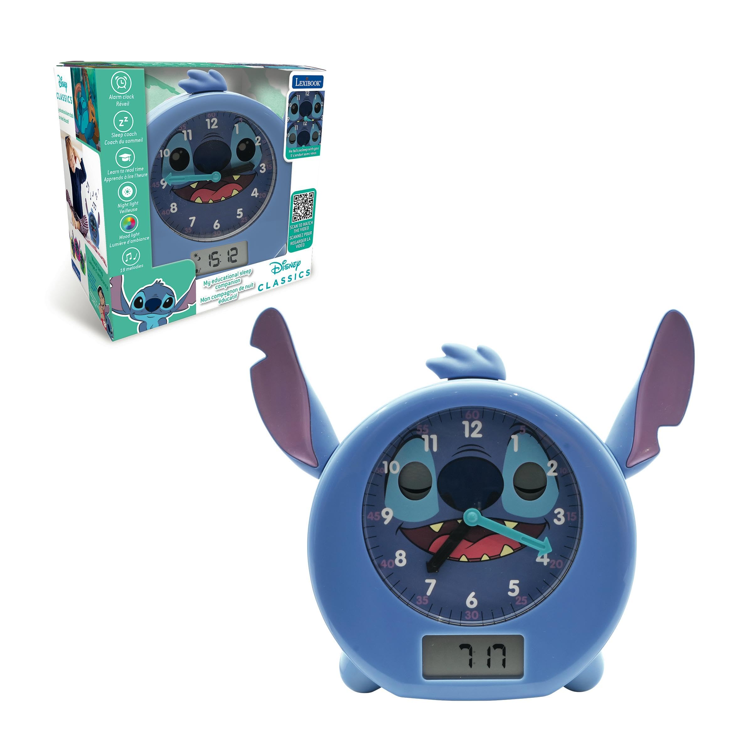 LEXIBOOK, Disney Stitch, My Sleep Companion, Alarm clock, nightlight, dawn simulator and storyteller, with power cord, blue, RLT100DLXB