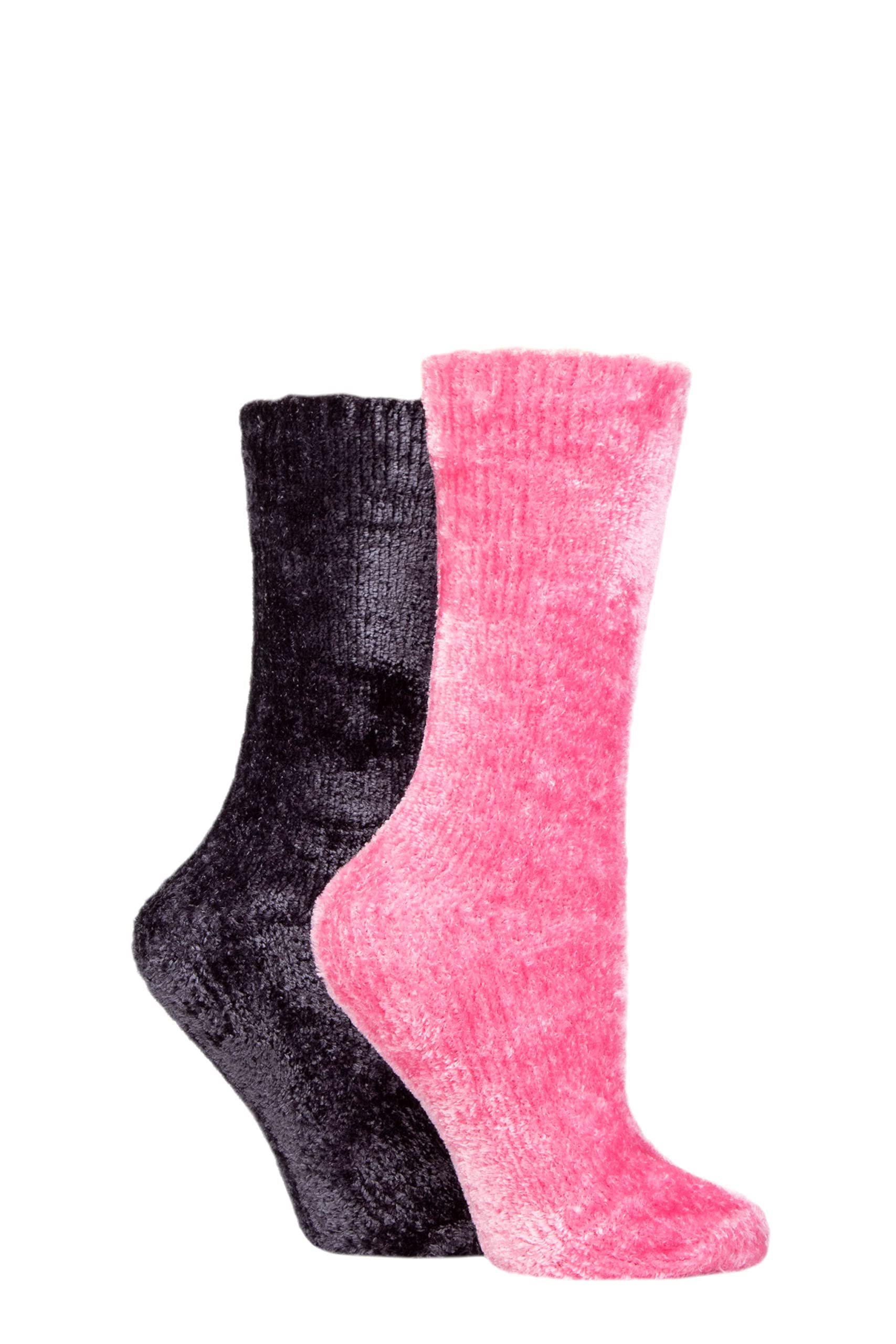 ELLE Ladies Chenille Leisure Socks Pack of 2 Rose/Charcoal 4-8