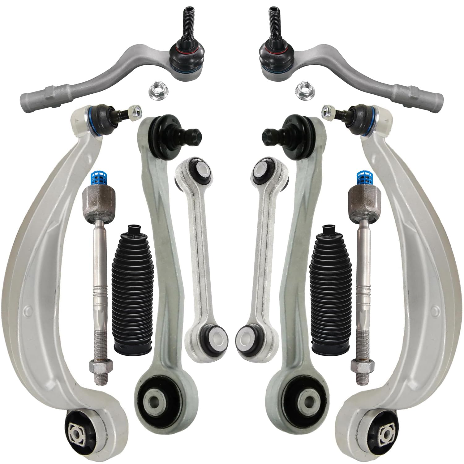 Detroit Axle - 12pc Front End Kit for 2009-2010 Audi A4, A4 Quattro, 2010 S4, 2008-2009 A5 Quattro S5, 4 Lower and Upper Rearward Control Arms w/Ball Joint 4 Inner Outer Tie Rods 2 Sway Bars 2 Boots