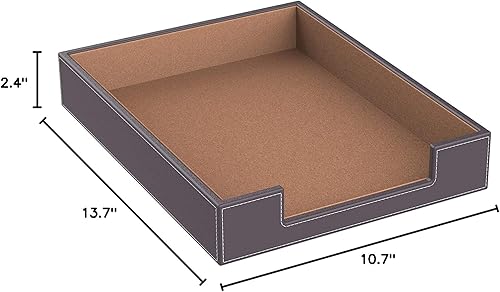 Miniatura 3 de Bandeja de cuero para cartas, elegante organizador de escritorio para suministros de oficina, correo, papel, archivo, revista, ahorro de espacio