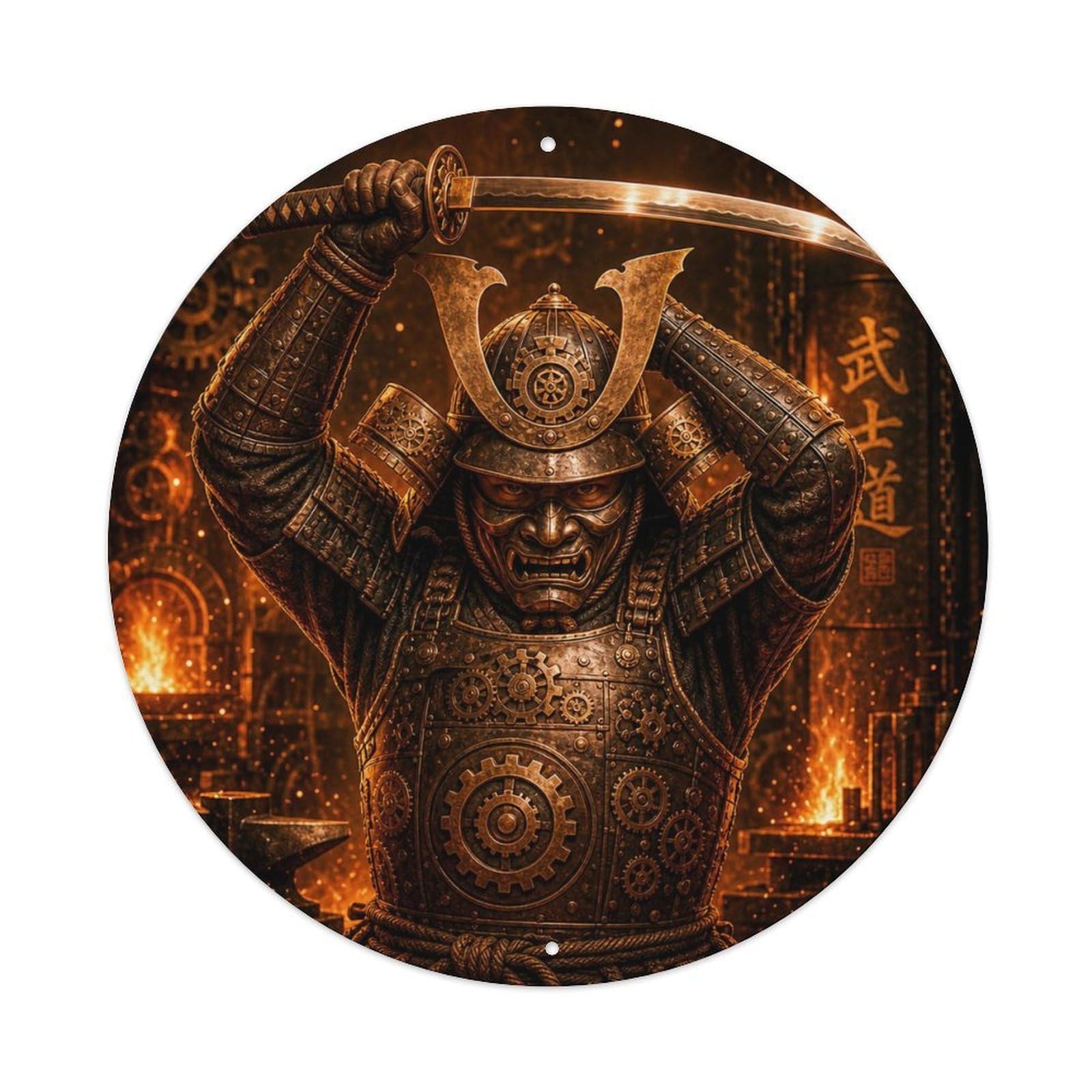 Okngb Style Ronin Overhead Strike Bronze Steel Stance Armor Label Metal Tin Sign Plaque Wall Decor For Cafe, Man Cave, Club Bar, Office, Home Garden Round Metal Poster 8X8inch
