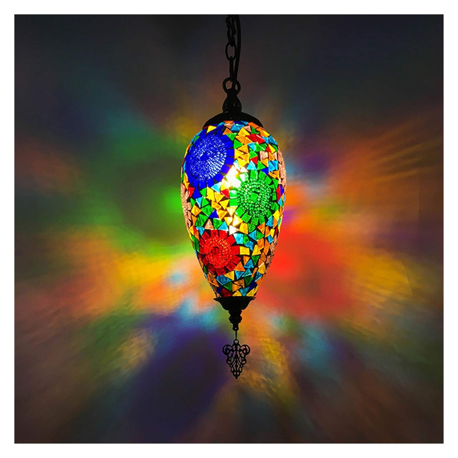 Lampada a Sospensione a Forma di Oliva a Forma di Lampada a Mosaico colorato a Mano colorato a Forma di lampadario Regolabile Squisito (9 Colori) Lampadina E14 (Color : Colorful1)