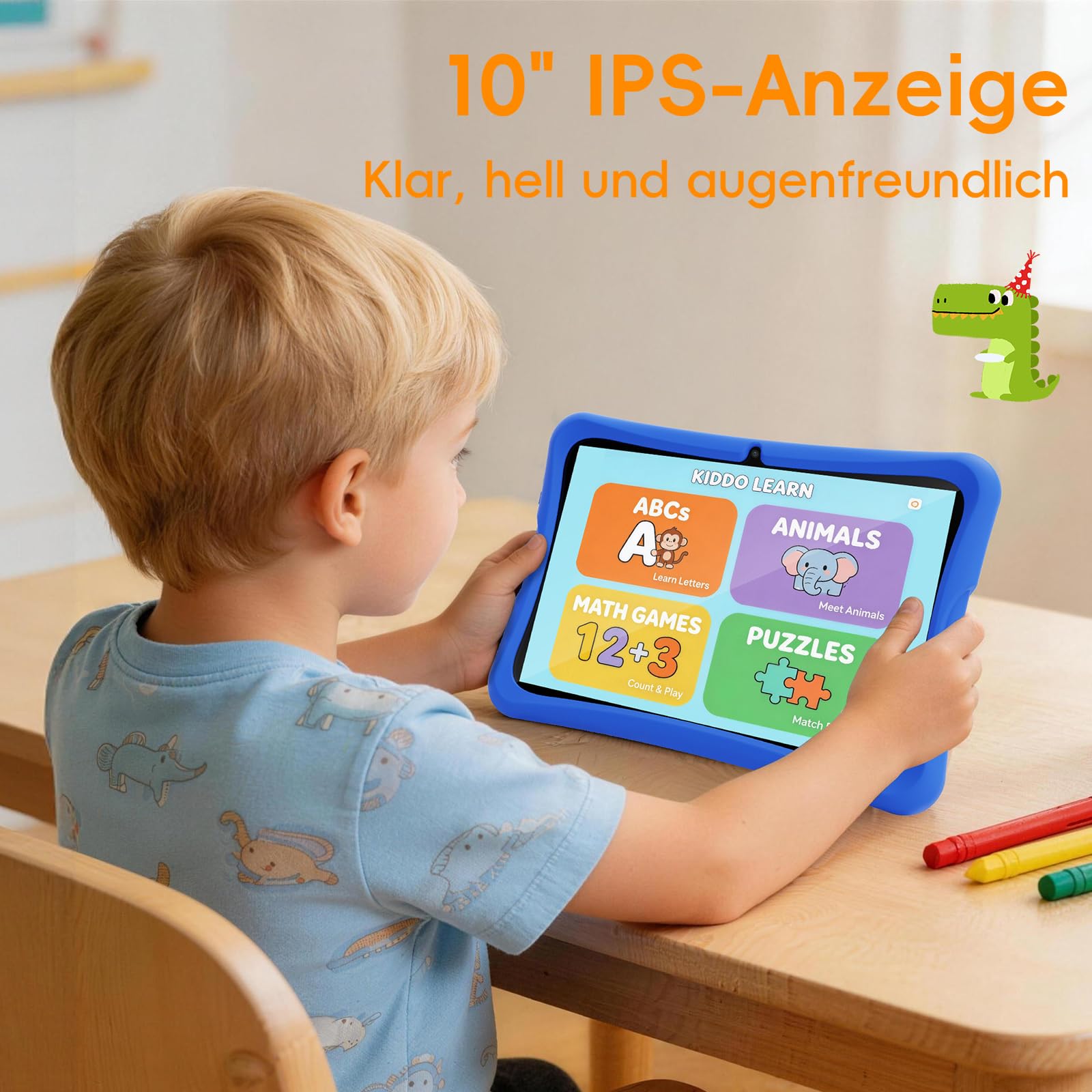 DigiLand 10,1-Zoll-Kinder-Tablet, Android 15-Tablets mit Schutzhülle, RAM 6GB + ROM 32GB, 1280 * 800 IPS-Bildschirm, 2MP+5MP Dual-Kamera, 6000mAh, OTA, Lerntablett mit Kindersicherung und iWawa,Blau