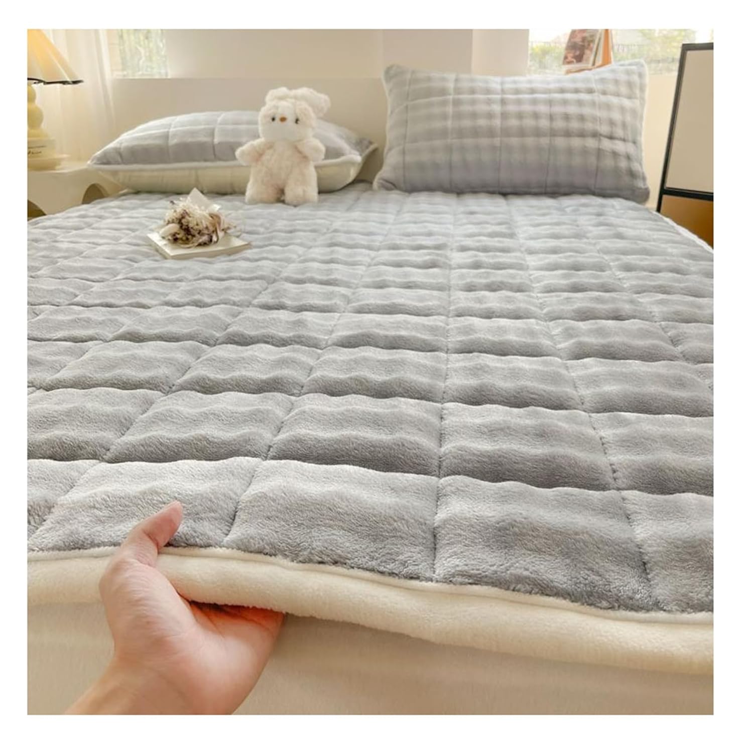 Plush Mattress Topper Thickened Milk Velvet Mattress Cover Warm Cozy Blanket Bed Sheets Soft Faux Rabbit Fur Bedding