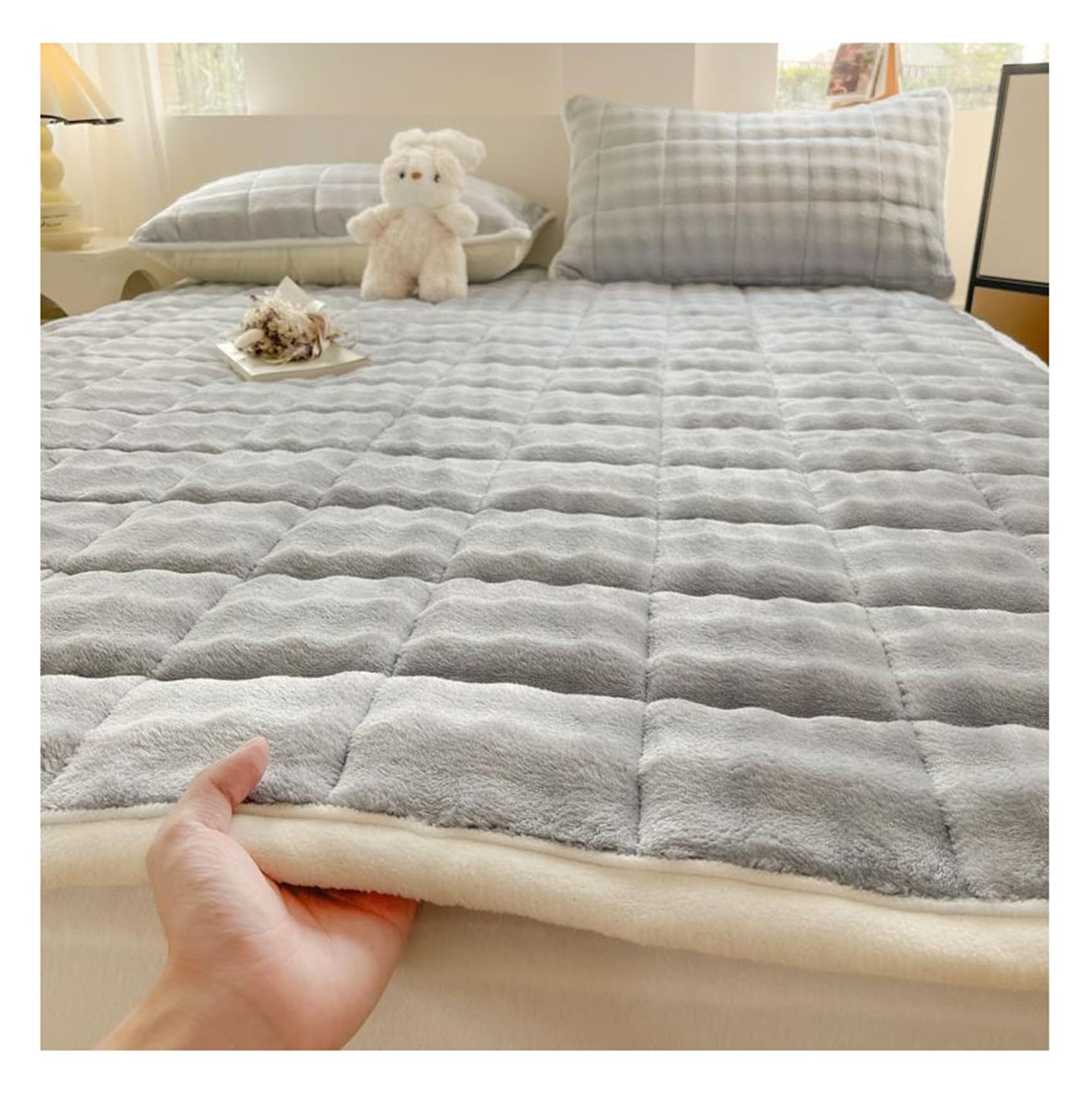Plush Mattress Topper Thickened Milk Velvet Mattress Cover Warm Cozy Blanket Bed Sheets Soft Faux Rabbit Fur Bedding