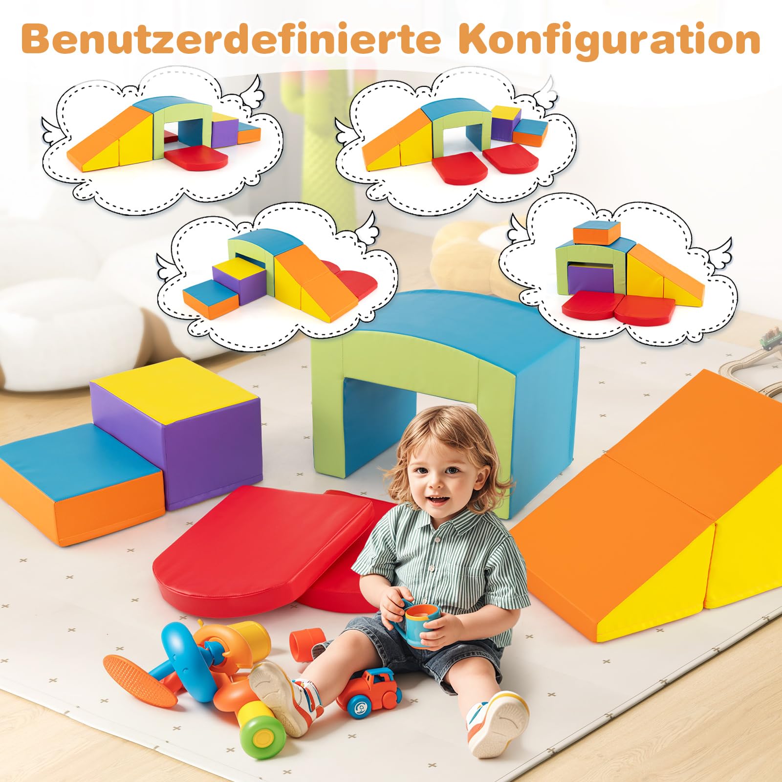 GOPLUS 6er Set Schaumstoffbausteine, Softbausteine zum Klettern & Rutschen, Riesenbausteine aus Kunstleder & Schaumstoff, Großbausteine Softbausteine für Baby Kleinkinder ab 1 (Bunt)