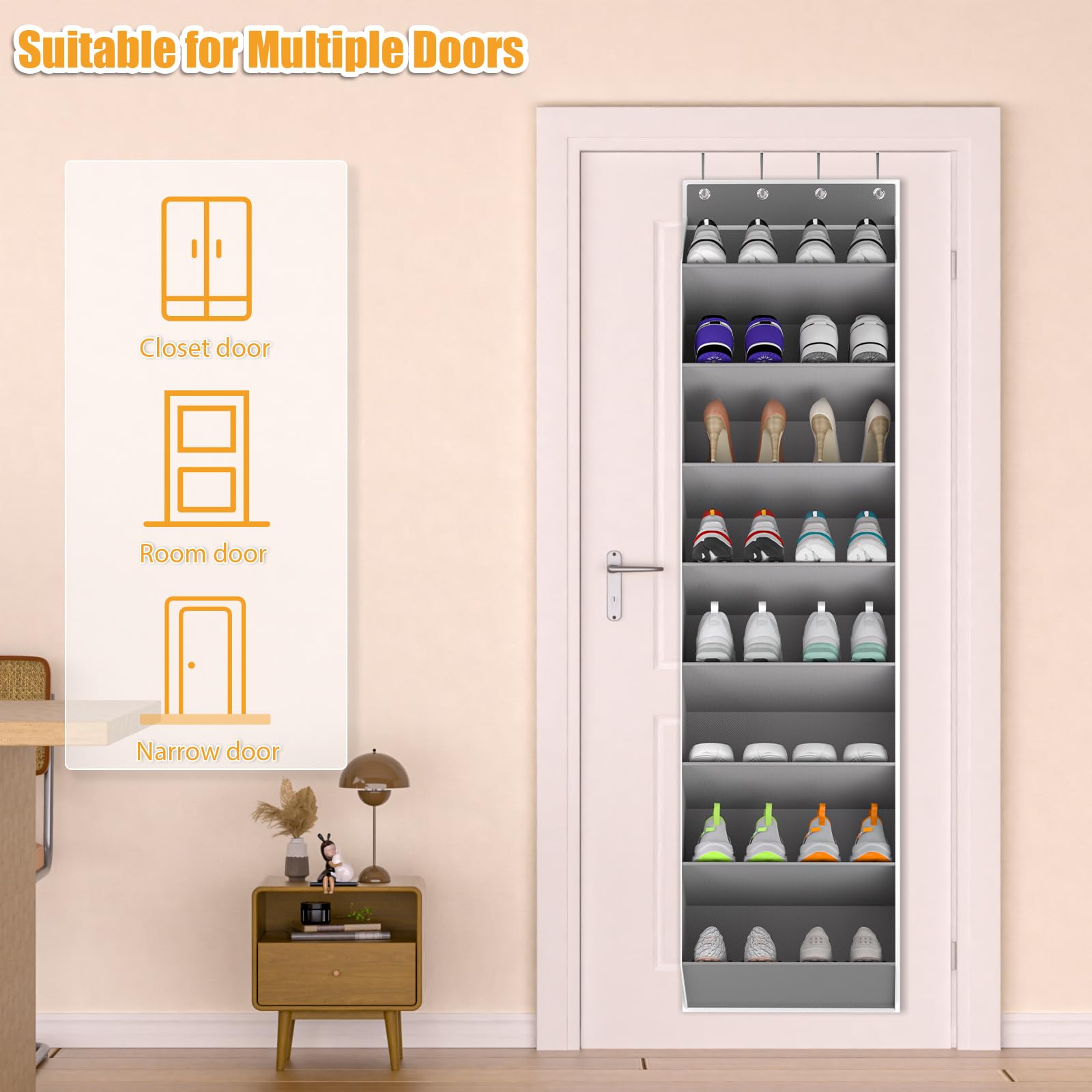 KYEVIS Organizador de zapatos para colgar sobre la puerta de 16 a 24 pares, organizador de zapatos colgante para puerta de armario, soporte para zapatos de bolsillo profundo para tenis, almacenamiento