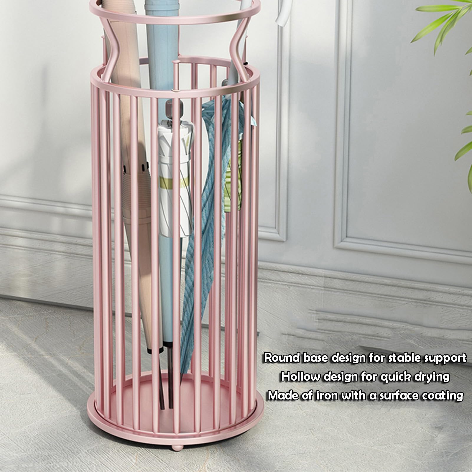 Soporte de paraguas de metal dorado con bandeja de goteo, rack de pared de 3 ganchos para paraguas mojados, palos para caminar, postes de trekking.Soporte de piso de ahorro de espacio para entrada, sa