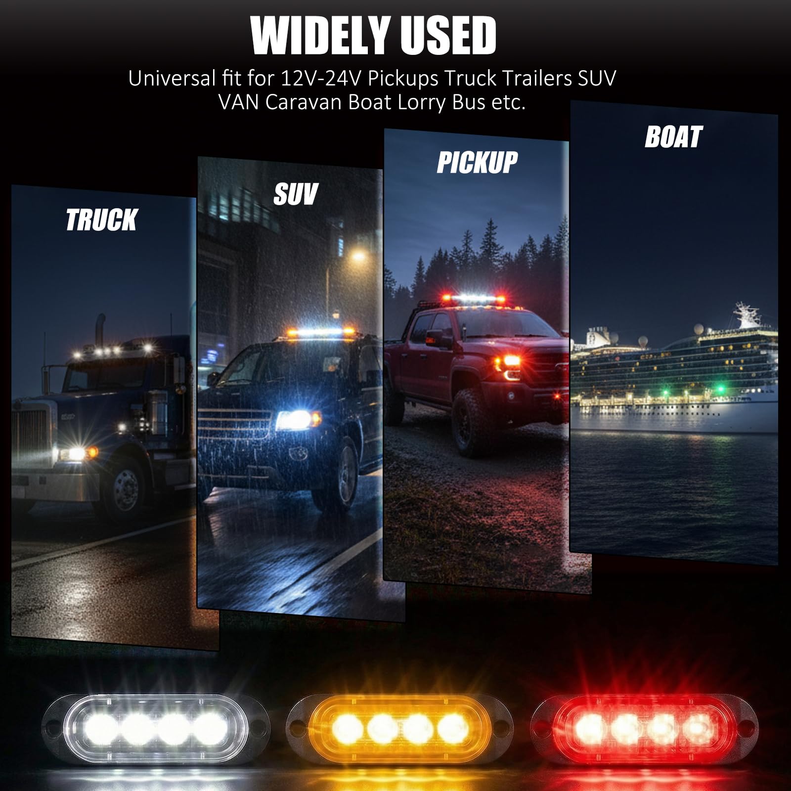 Catekro 30 Unidades Luces de Galibo LED, 12V - 24V, Amarillo+Rojo+Blanco | Luces Laterales de Posición con 4 LED para Camiones Furgonetas Remolques Coche Estancas e Impermeables