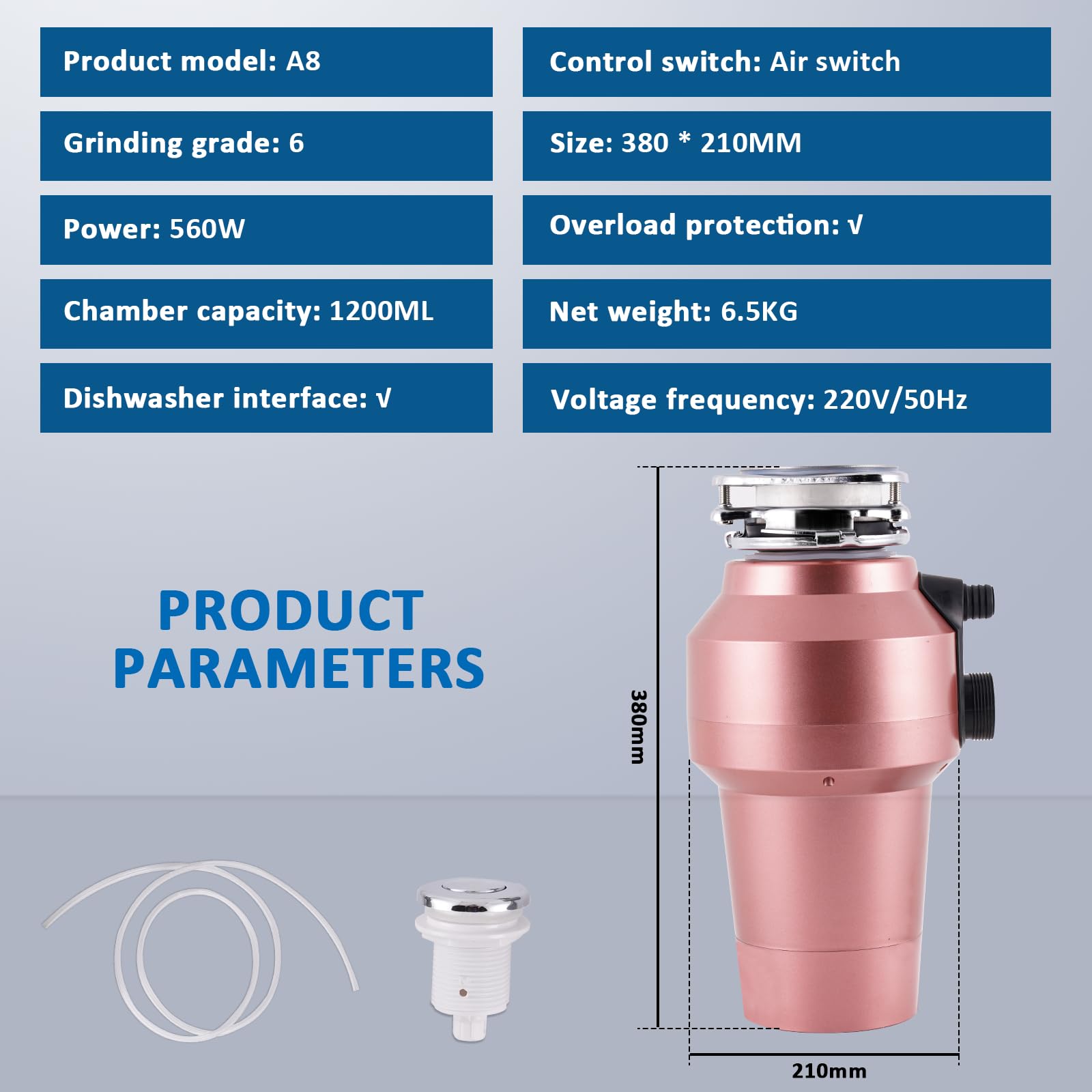 BAOSHISHAN Trituradora de residuos de cocina eléctrica con interruptor de aire, triturador de residuos de cocina, capacidad de 1200 ml, para cocina, 560 W