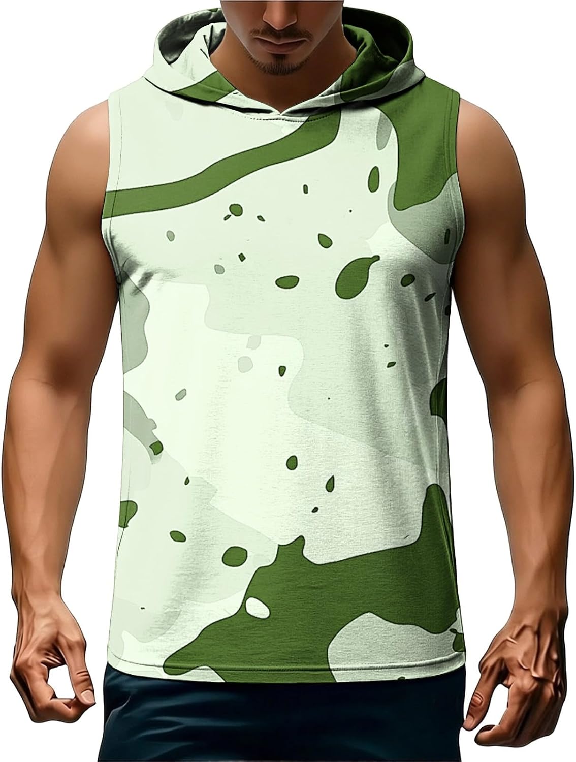 Men's Workout Tank Tops Quick Dry Sleeveless Shirts for Men Muscle Moisture Wicking Tee Printed Hooded Shirt