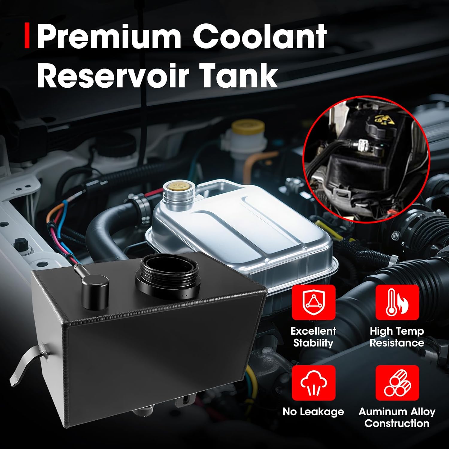 68364312AC Aluminium Alloy Front Engine Coolant Recovery Tank Compatible with Wrangler JL JLU 2018-2025, for Gladiator JT 2.0T&3.6L, Replace 68364312AA 68364312AB 68388115AB