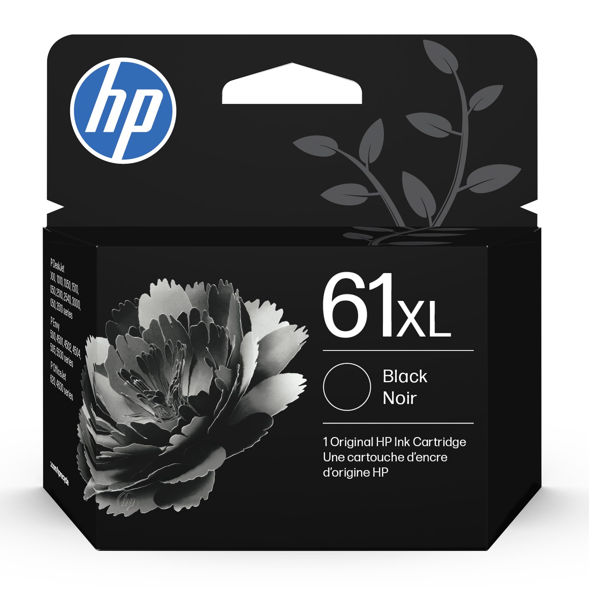 HP 61XL Black High-yield Ink | Works with Series: DeskJet 1000, 1010, 1050, 1510, 2050, 2510, 2540, 3000, 3050, 3510; ENVY 4500, 5530; OfficeJet 2620, 4630 | Eligible for Instant Ink | CH563WN