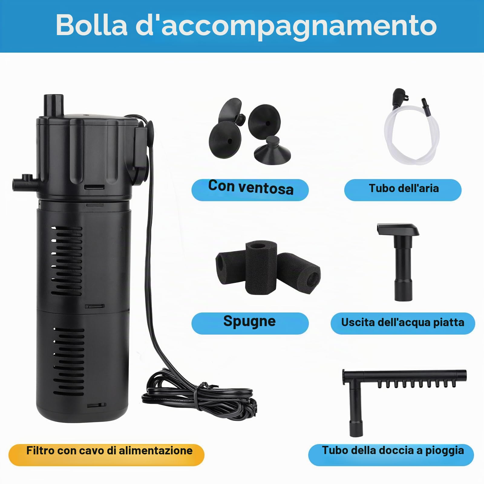 hygger Filtro Interno per Acquario 4 in 1 Filtri Integrati nell'acquario, 10W Pompa Filtro Sommergibile a Flusso Regolabile per Acquari 55-110 Litri (15-30 Galloni)