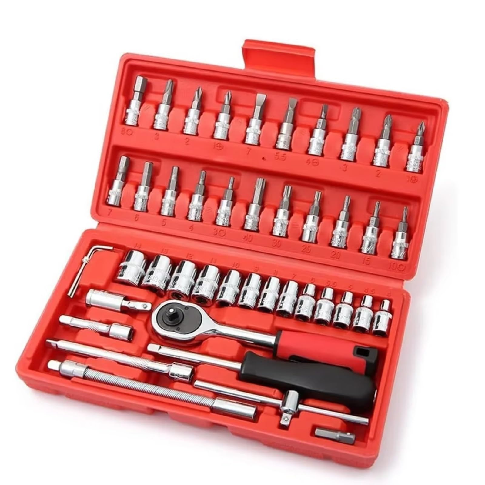 Kit d'outillage mécanique Jeu Clés À Cliquet À Douille D'entraînement 1/4 Pouces 46 Pièces Comprend Un Jeu De Douilles Métriques Et Une Barre D'extension Pour La Réparation Automobile