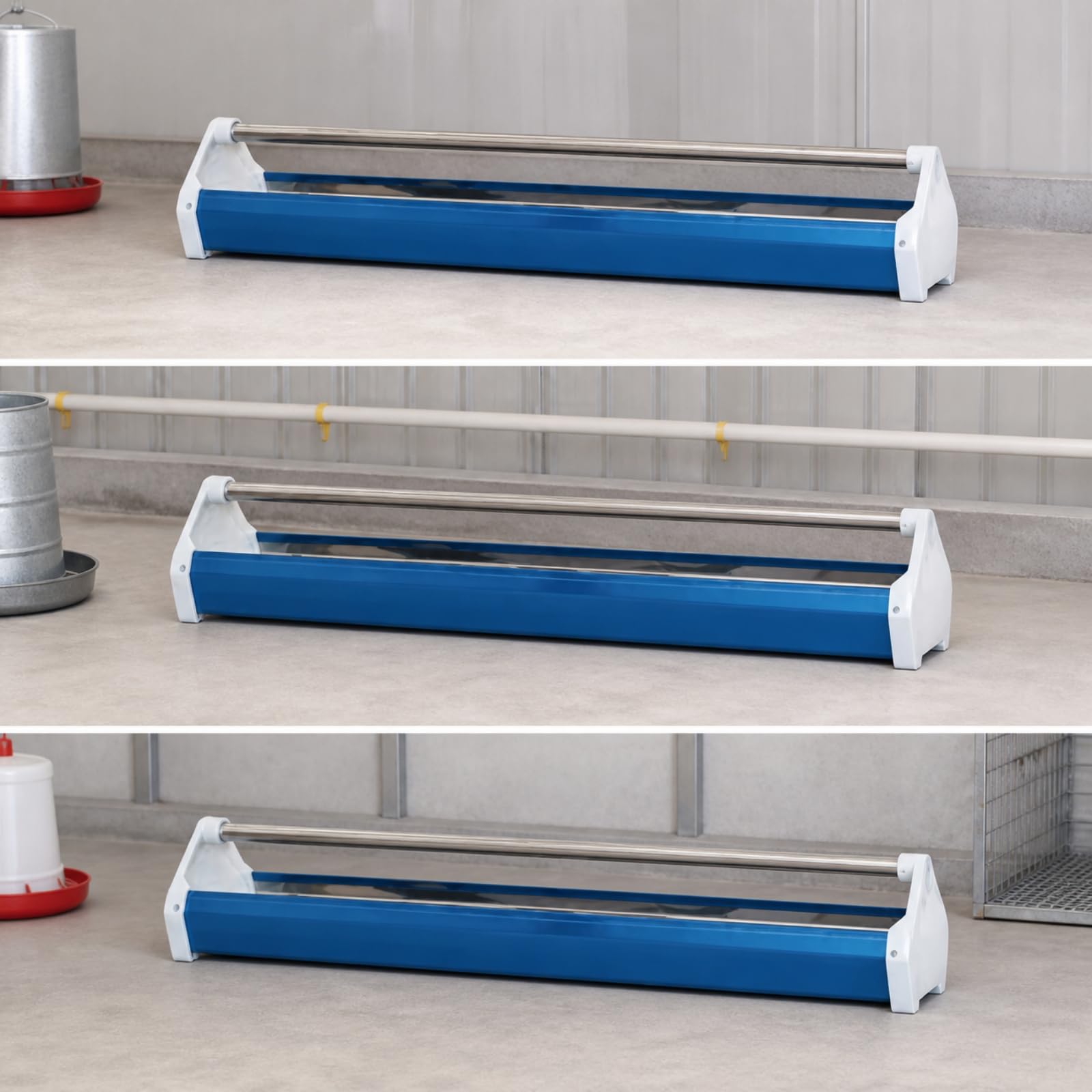 Mangiatoia con Canale in Acciaio Inox Resistente Trogolo con Asta di Protezione D'acciaio Facile da Pulire per Manutenzione Regolare Degli Uccelli, 100CM, Stile A
