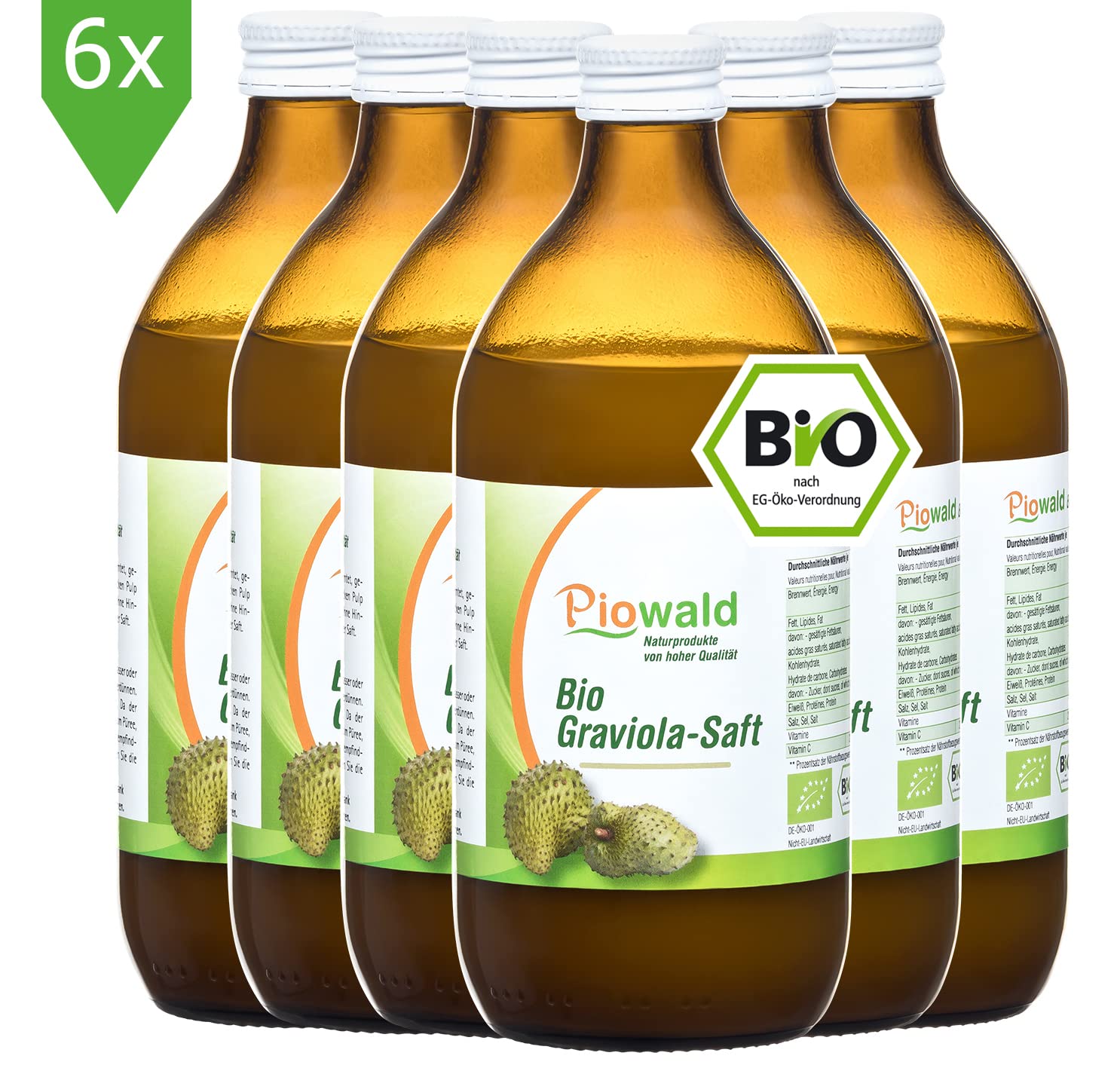 BIO Graviola Saft - (6x500 ml) Vorratspack | 100% Direktsaft ohne Zusätze (Guanabana, Stachelannone)