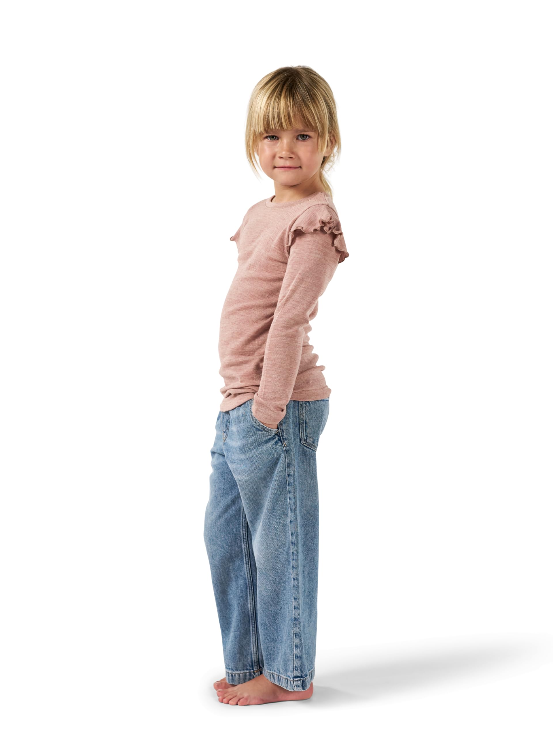 Dilling Kinder Mädchen Langarmshirt Bio-Merinowolle Rüschen Baselayer Unterwäsche temperaturregulierend