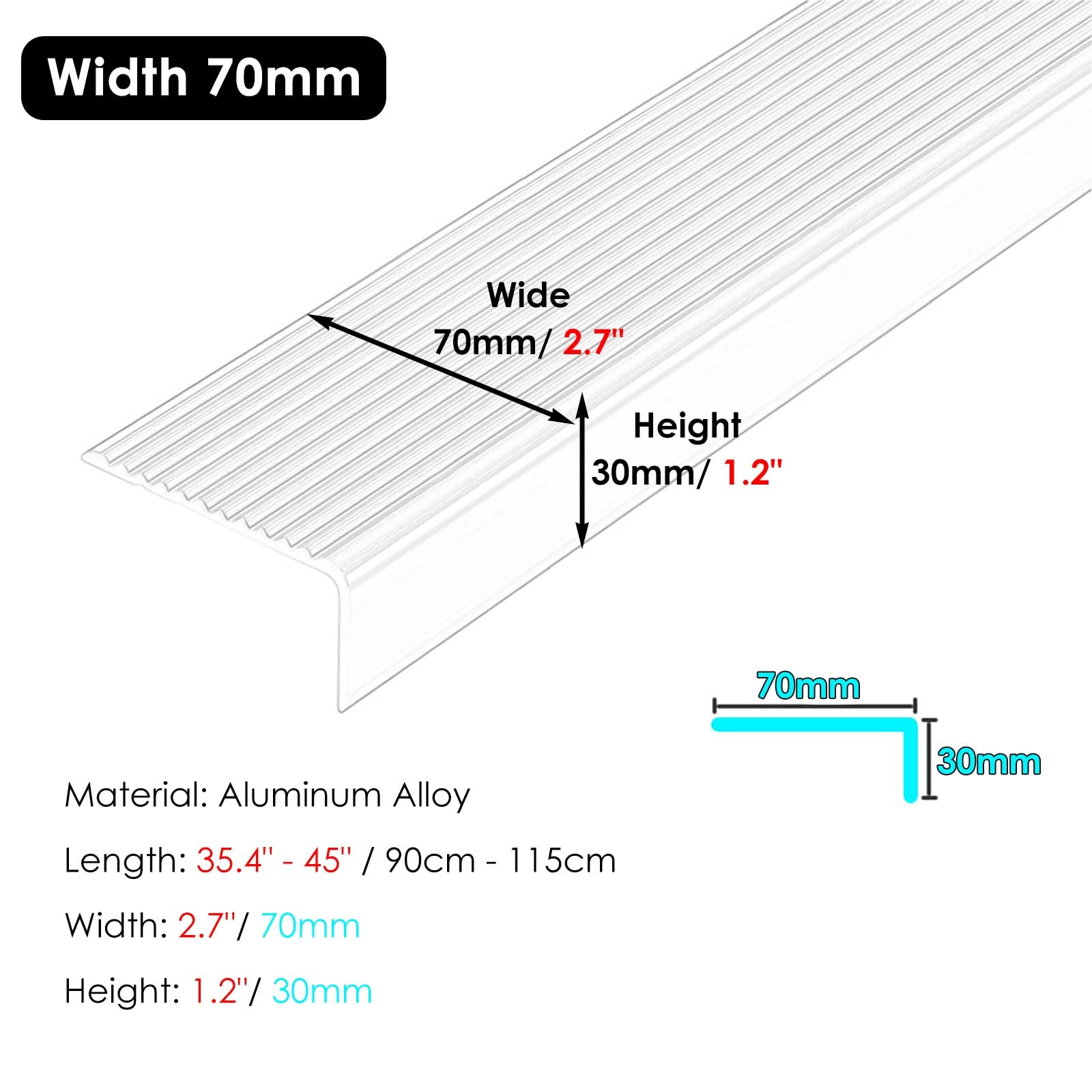 HAEKEBC 75mm Trap Neus Lijst Antislip Trap Rand Beschermer Metalen Trap Neus Voor Tegels/Hout/Gemarmerd/Beton/Metalen Trappen, Ziekenhuizen Winkelcentra Portieken Treden(Champagne,120cm/48in