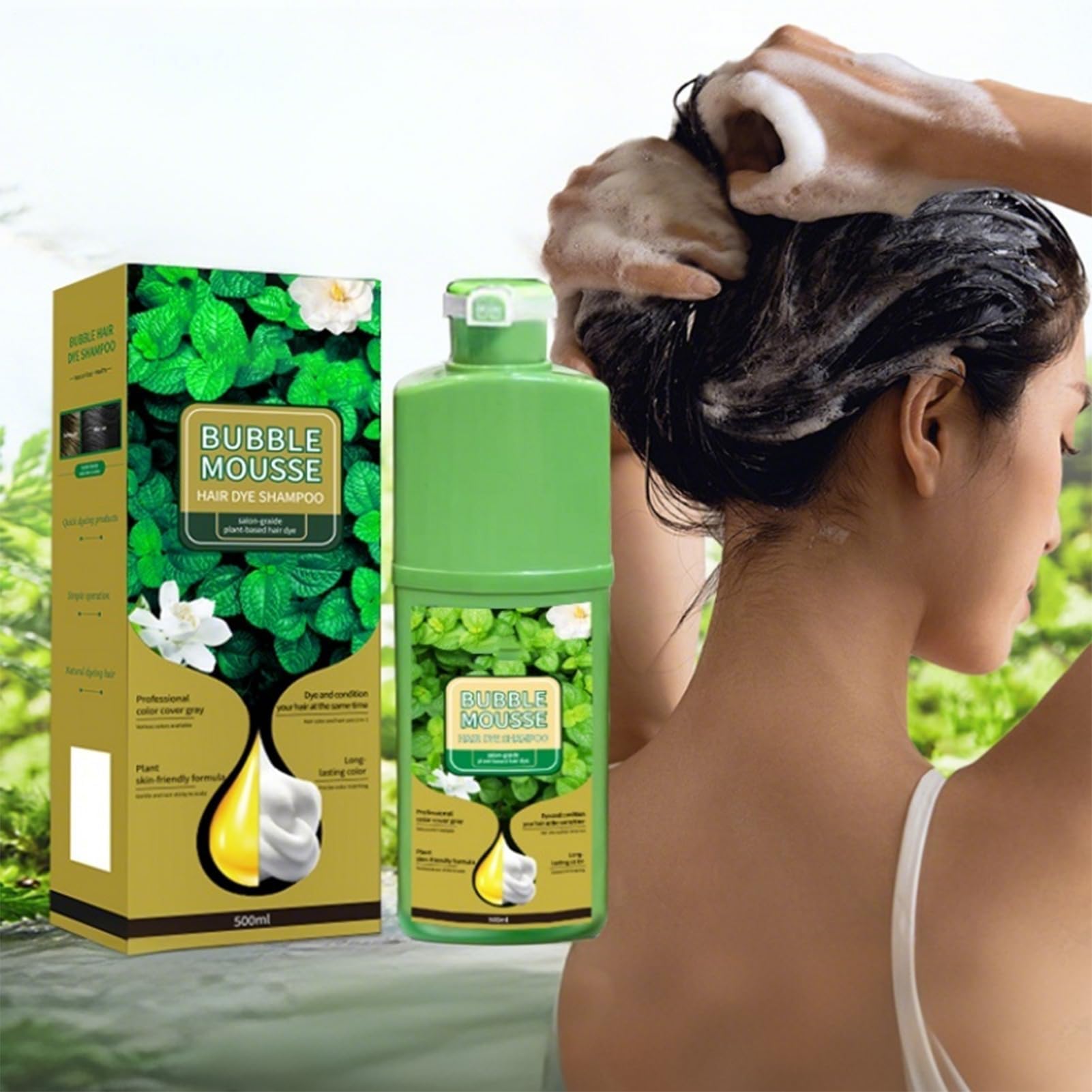 Bubble Mousse Shampoo, 500ml Bubble Mousse Hair Dye Shampoo, Langlebig Pflanzliche Schaumhaarfarbe, Schnell Wirkende Haarfärbefärke Blasen Haarfarbstoffe Für Alle Haartypen (Schwarz)