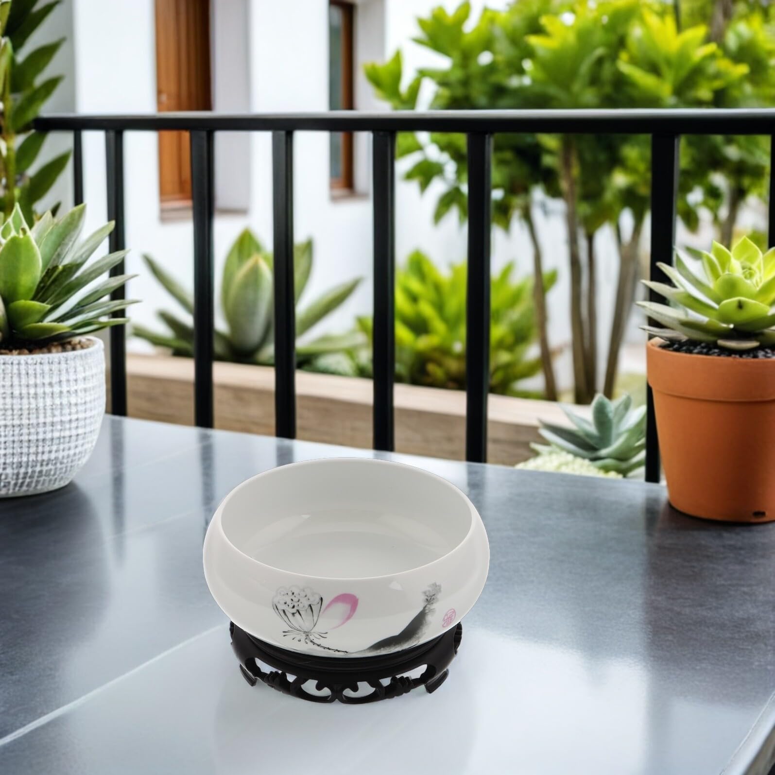 Anneome Ceramiczna Doniczka Hydroponiczna z Misą Kwiat Lotosu bez Otworów z Plastikową Podstawą Idealna Do Uprawy Wodnych Roślin Doniczkowych Pomieszczeniach Dekoracyjna i Łatwa