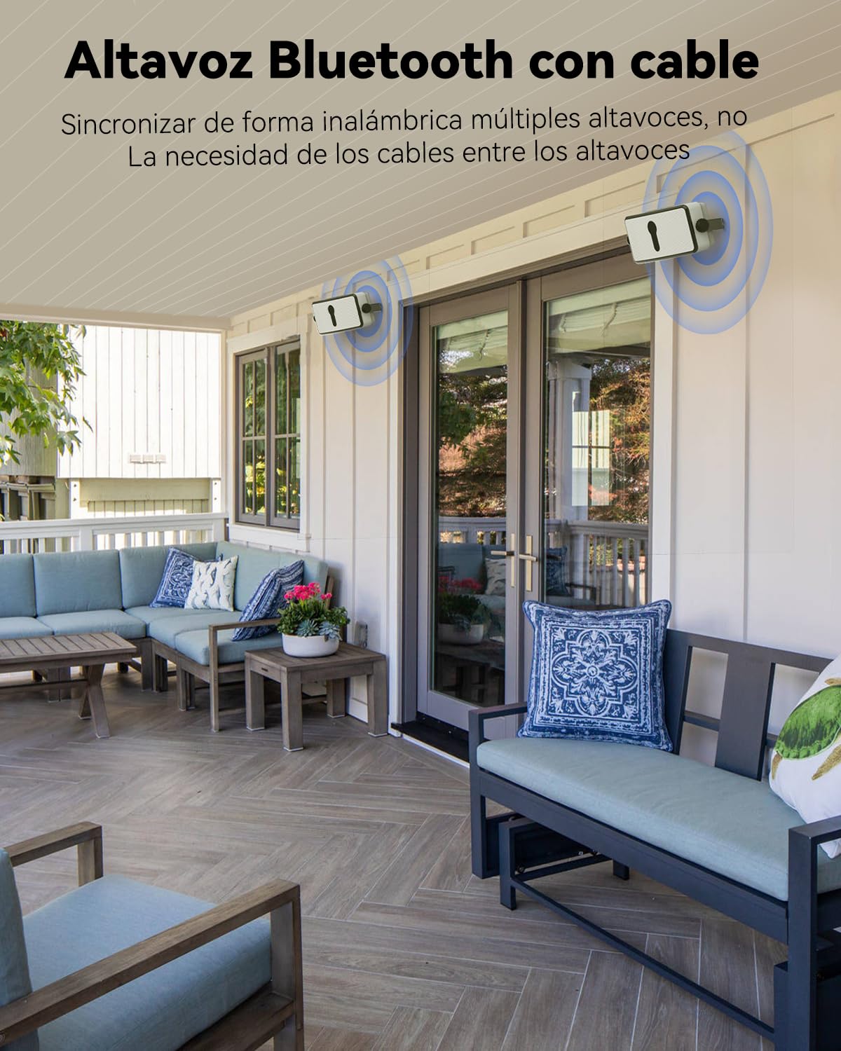 Altavoz Bluetooth Exterior IPX5, Impermeable, Sincronización con 100 Altavoces, Montaje en Pared, Compatible con Teléfono, PC, Echo Dot, para Patio, Porche, Garaje, Par (MZ-511)
