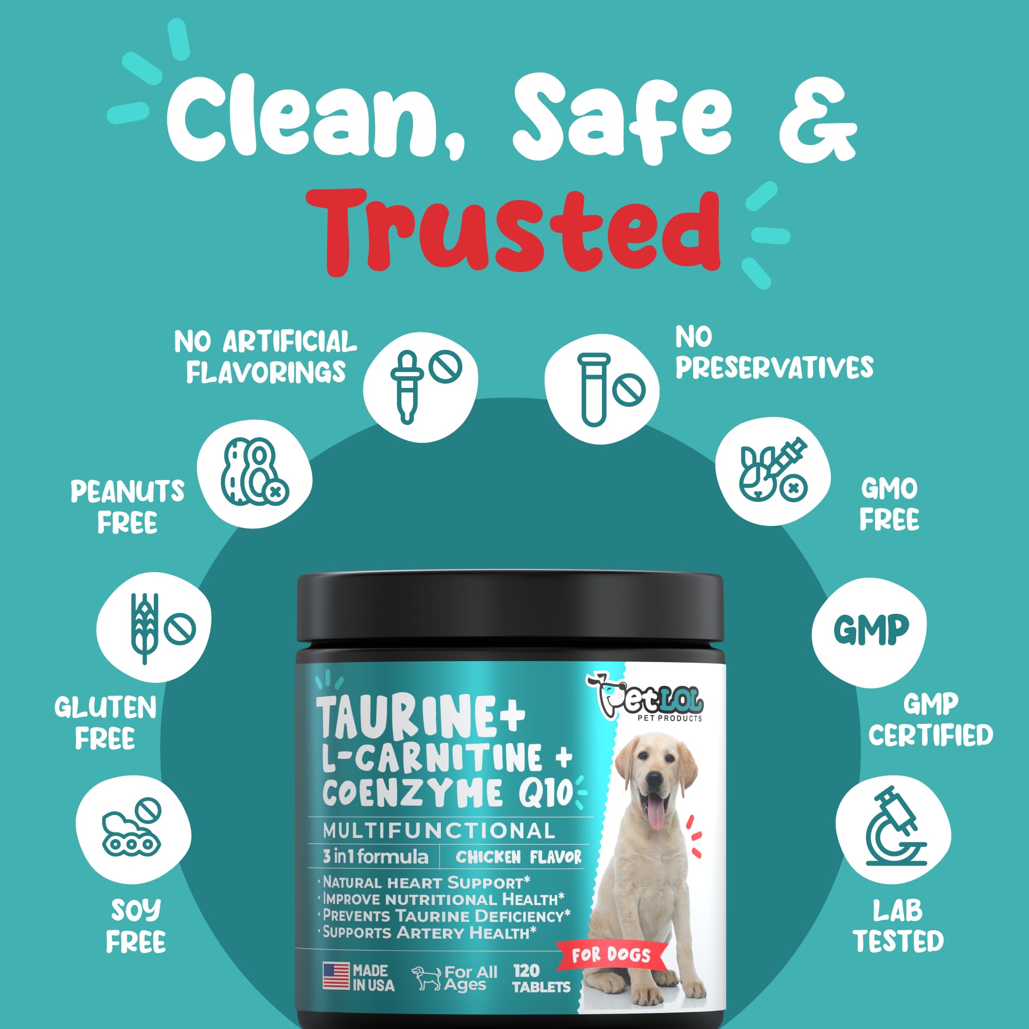 Amazon.com: PET LOL Suplemento de taurina para perros con L-carnitina y  coenzima Q10 (CoQ10): Veterinario respaldado para agrandamiento del corazón  (DCM), insuficiencia cardíaca congestiva, deficiencia de taurina: 3 en 1