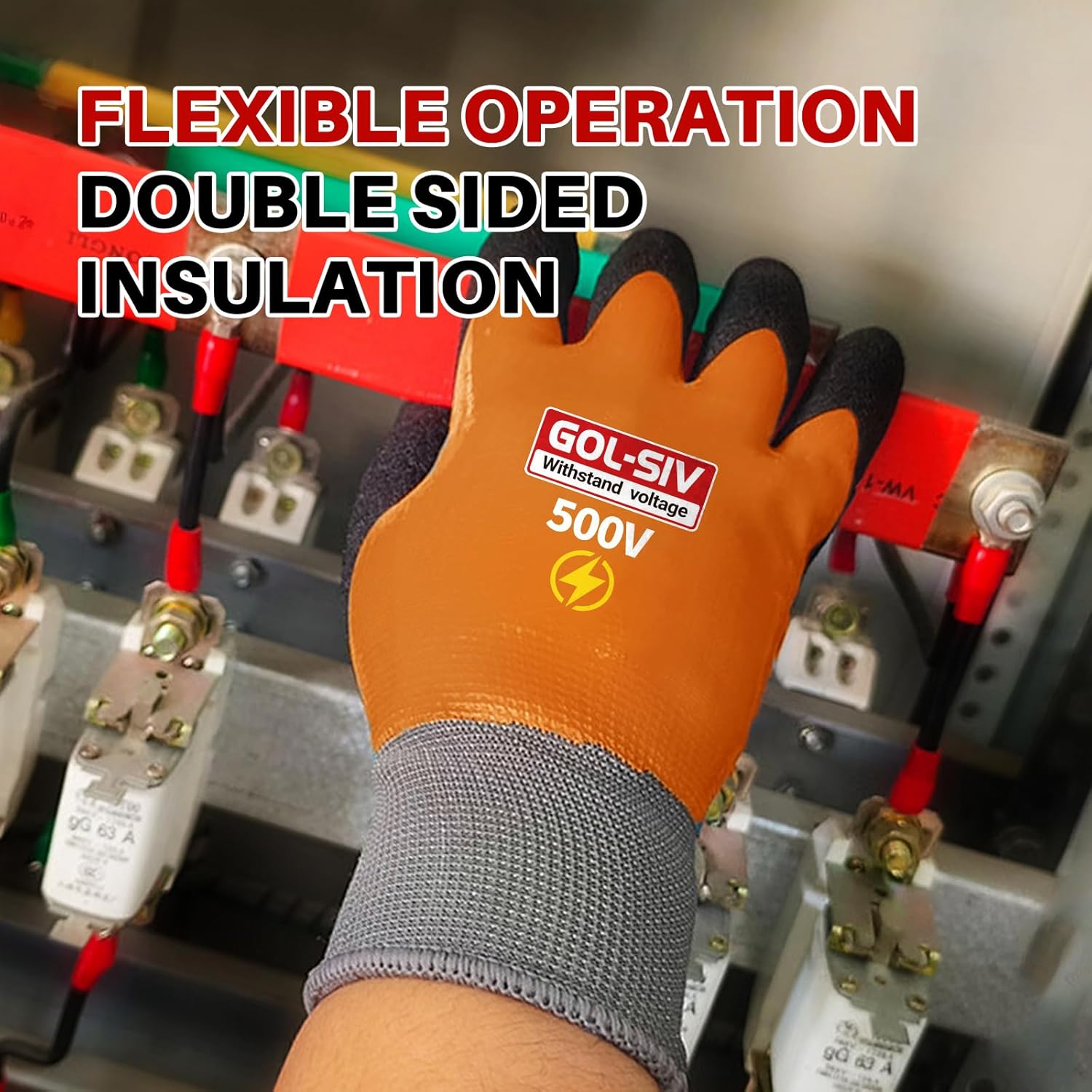 Electrical Insulated Gloves, 500V High Voltage Resistance Electrician Safety Gloves, Rubber Non Slip Work Gloves (500V|double insulated, Large) - Image 3
