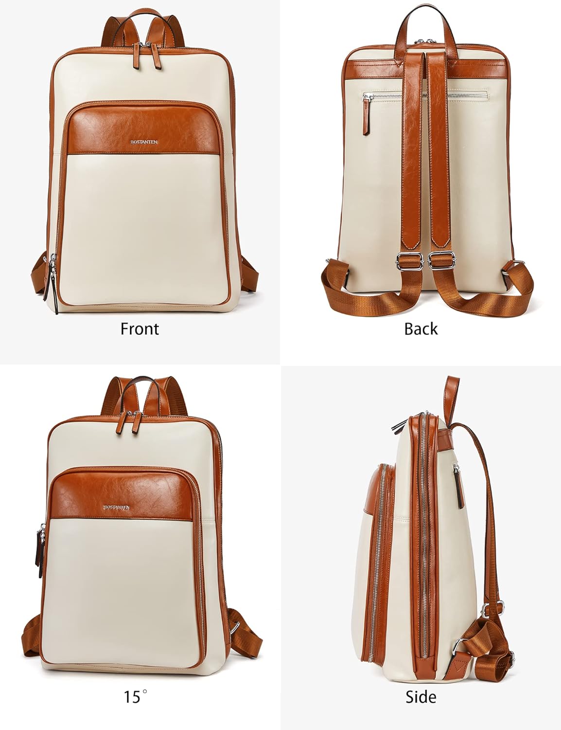 BOSTANTEN Leather Laptop Backpack for Women 15.6 inch Computer Bag Travel Work Daypack Large Size Bag - Image 5