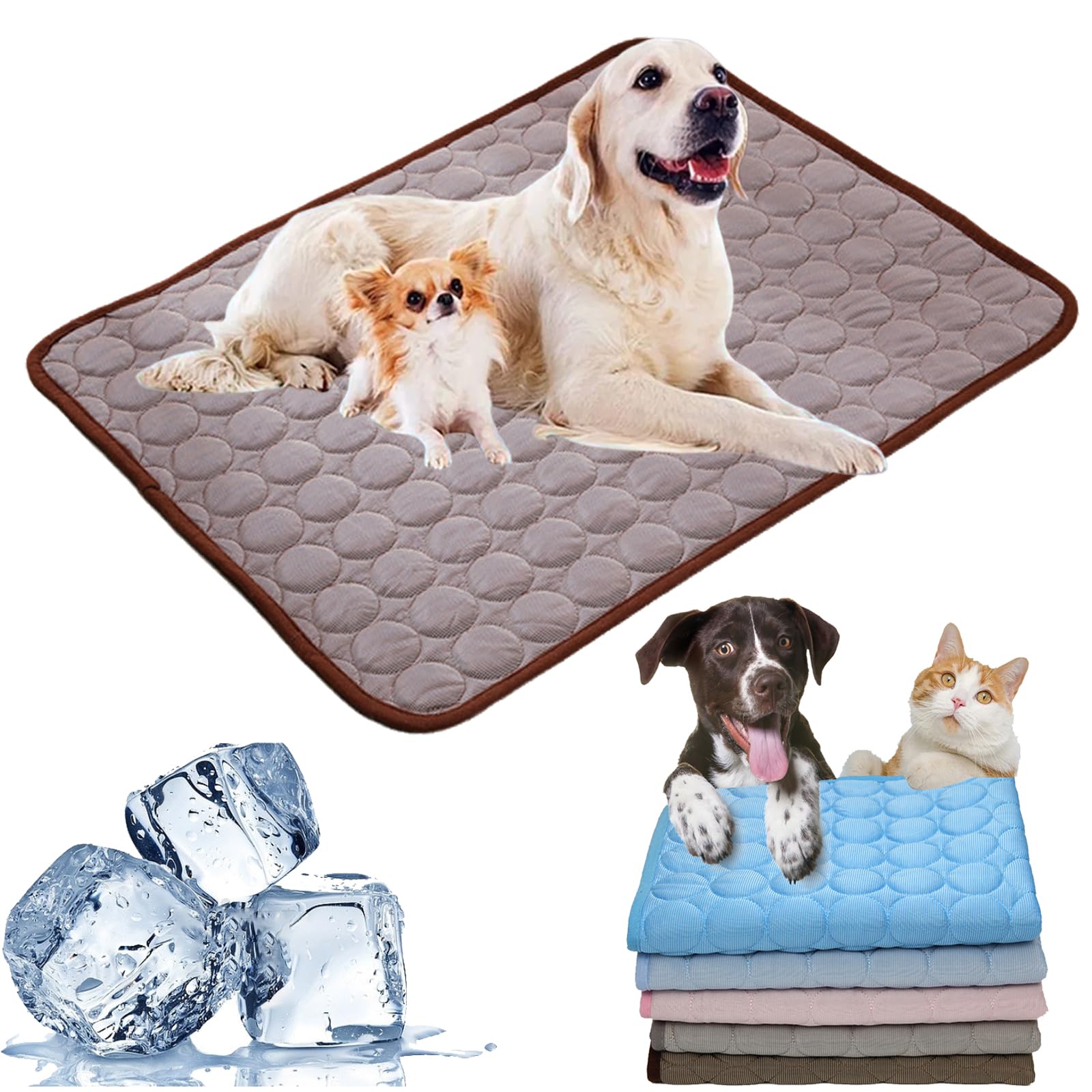 Cemssitu Washable Cooling Mat for Dogs, Ice Silk Cooling Dog Bed, Summer Pet Cooling Mat for Indoor & Outdoor, Durable Sofa Cooling Pad Blanket for Small Medium Large Dogs/Cats (39 * 29 in,Brown)