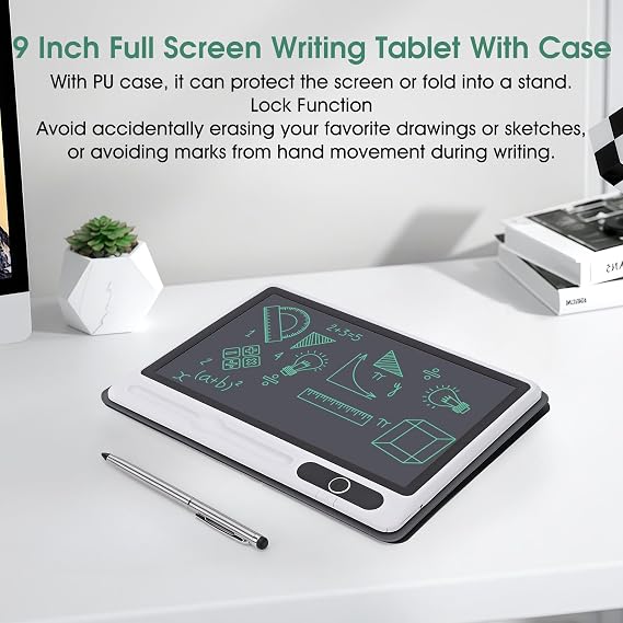 LCD Drawing Board, Electronic Notepad LCD Tablet Drawing Pad Business Supplies Hand Painting Tool 9 Inch Writing Tablet Adult (black (with leather case))