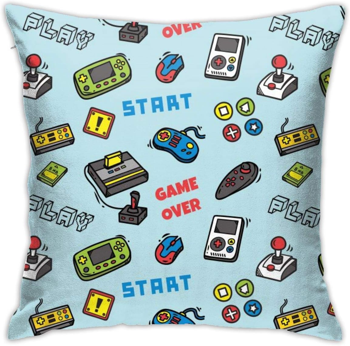 Cartoon Video Game Handle Light Blue Throw Pillow Covers Decorative 18x18 Inch Pillowcase Square Cushion Cases for Home Sofa Bedroom Livingroom