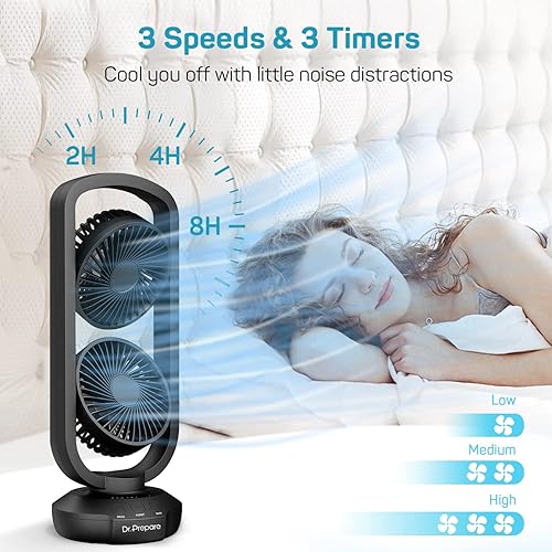 Miniatura 5 de Dr. Prepare - Ventilador de torre de escritorio pequeño de 15 pulgadas, ventilador portátil con batería con inclinación de 270, oscilante de 105, 3