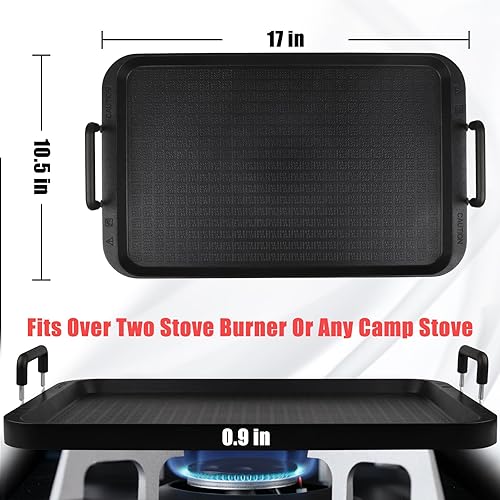 Miniatura 6 de Vayepro Sartén de 2 quemadores con tapa de vidrio, plancha plana superior para estufa de vidrio, plancha de panqueques de aluminio, plancha