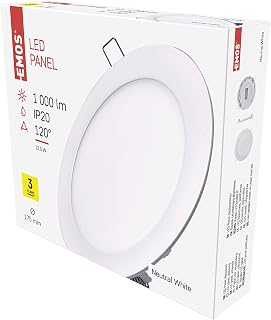 EMOS LED Einbauleuchte 12W rund, extra flaches LED Panel / Einbaustrahler mit Driver, Ø 175 mm, Einbautiefe 21mm, Ersatz für 70W Glühbirne, Lichtfarbe neutralweiß 4000K, Helligkeit 1000 lm