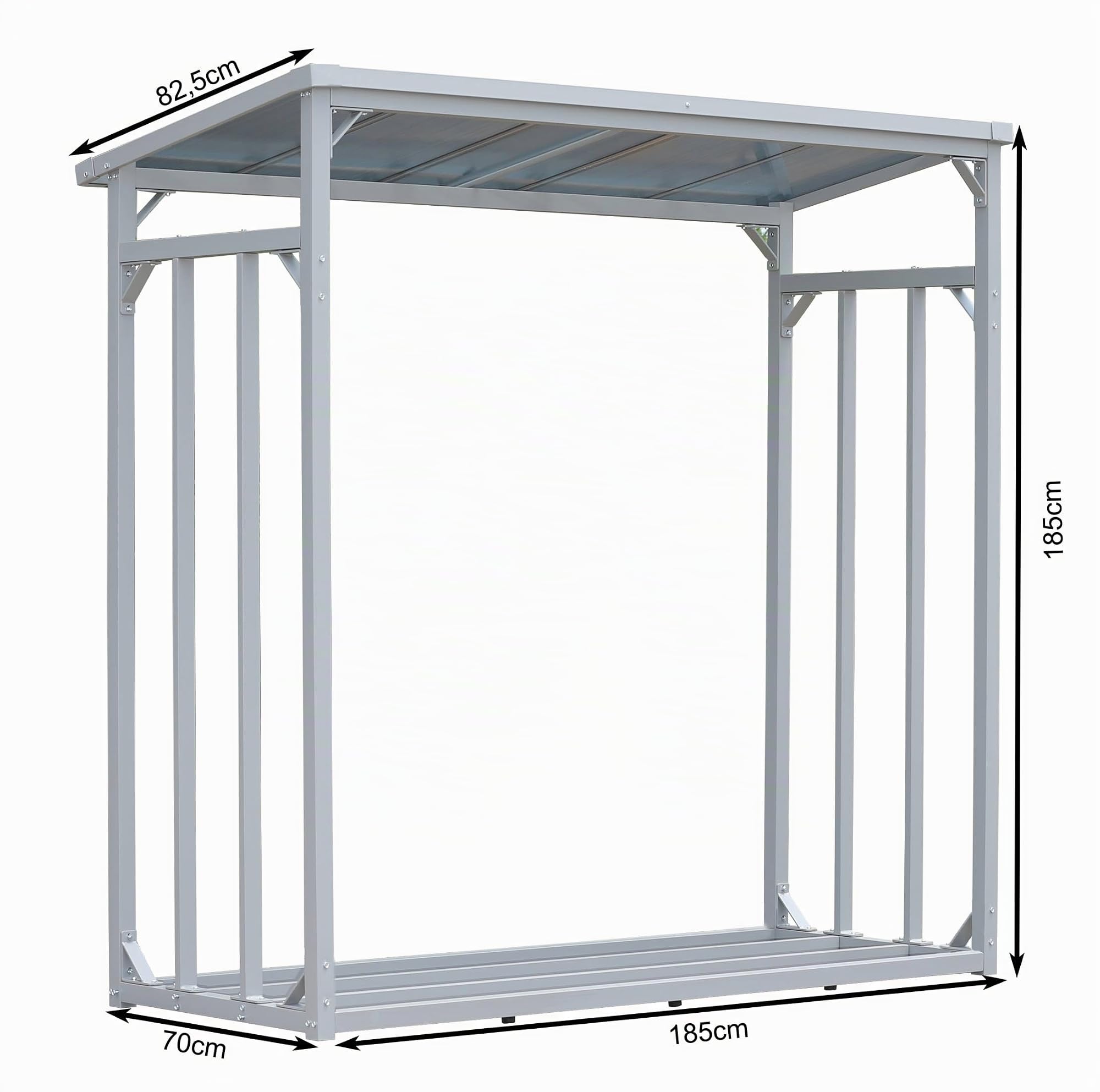 QUICK STAR Estante Aluminio para leña 185 x 70 x 185 cm Jardín Prinidor Refugio de 2,3 m³ de Madera Almacenamiento apilables Ayuda Exterior